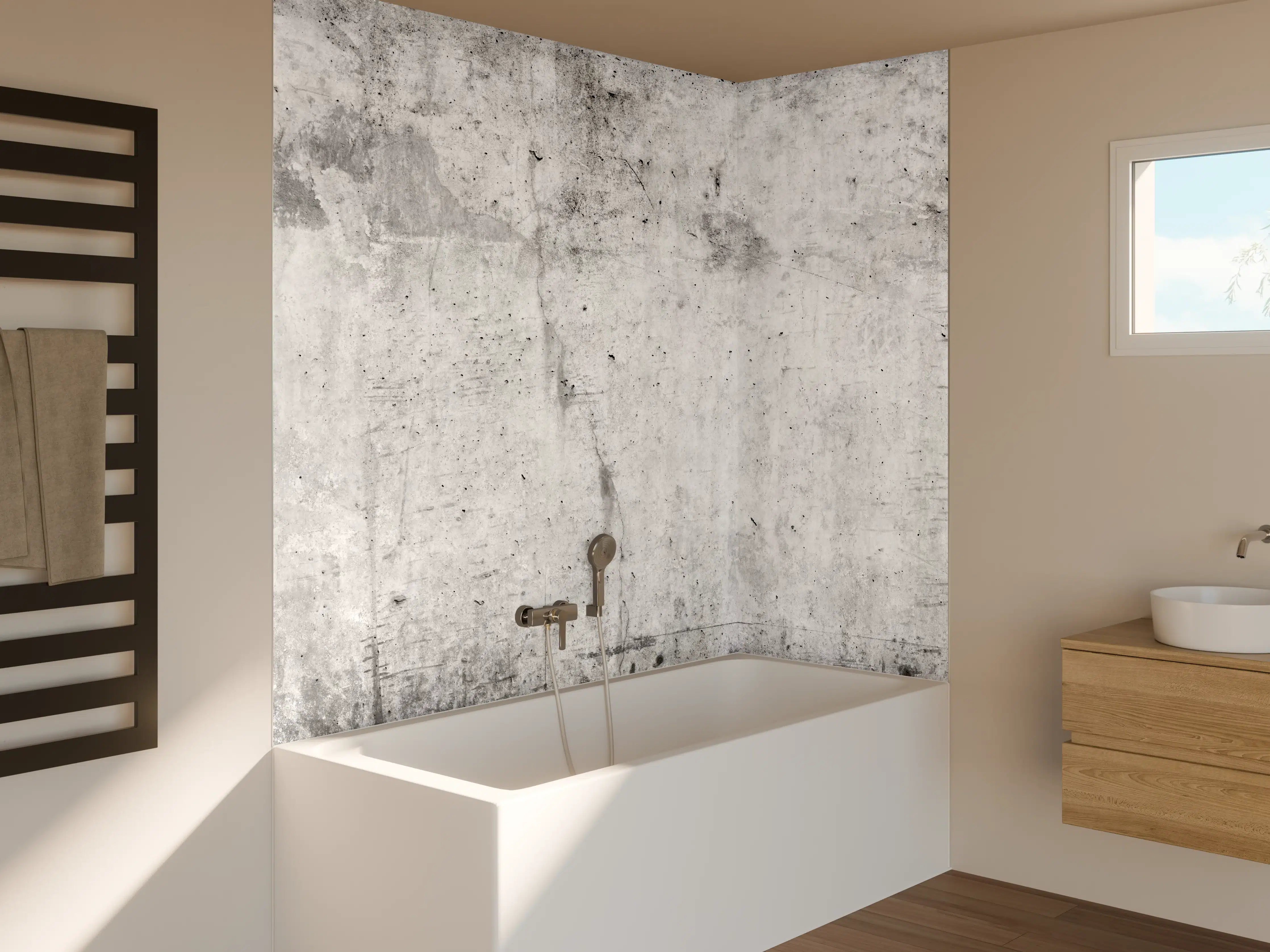 Badewannen-Rückwand - Verwitterte weiße Betonwandtextur