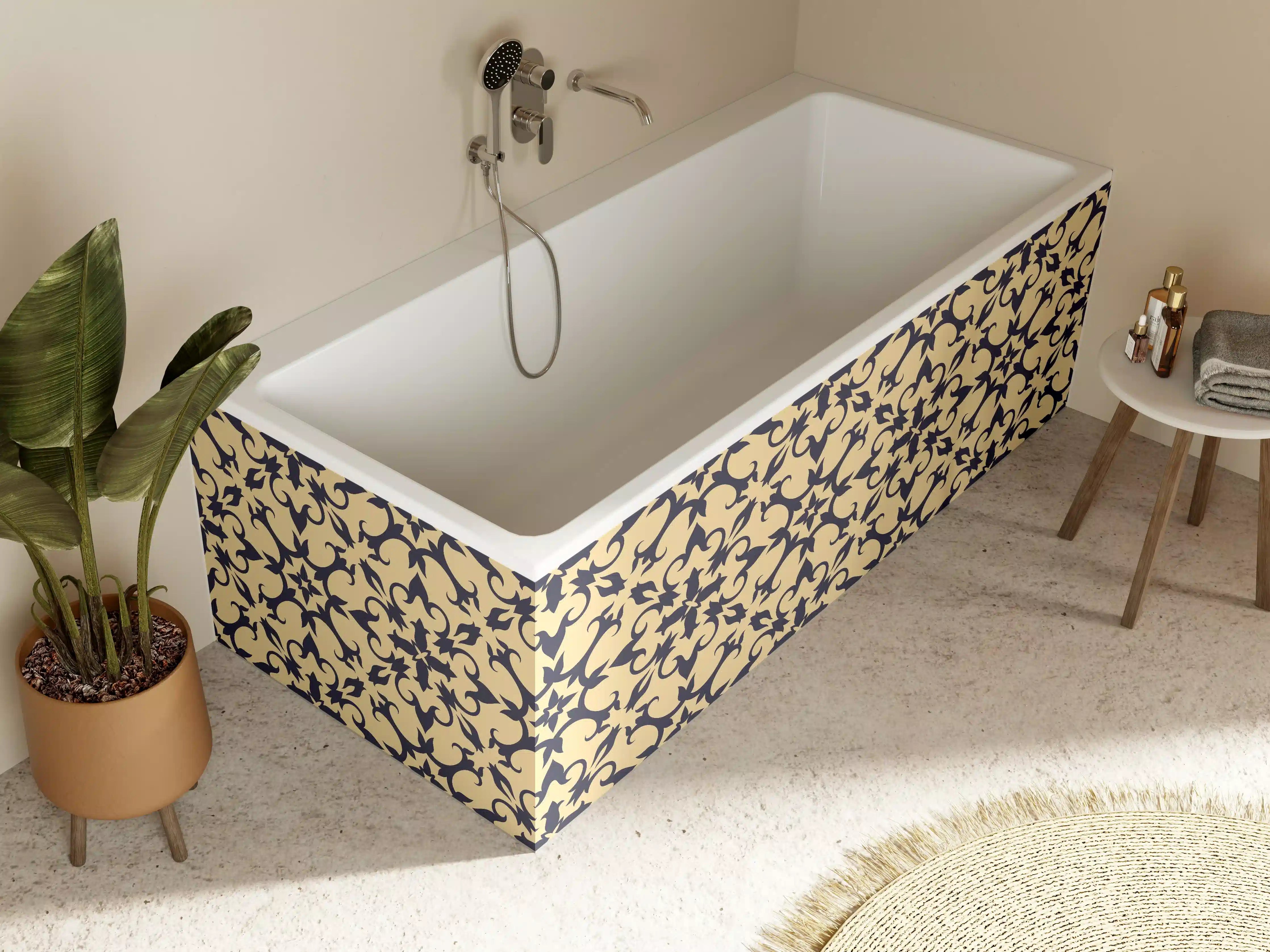Badewannen-Rückwand - Vintage Barock Muster Beige