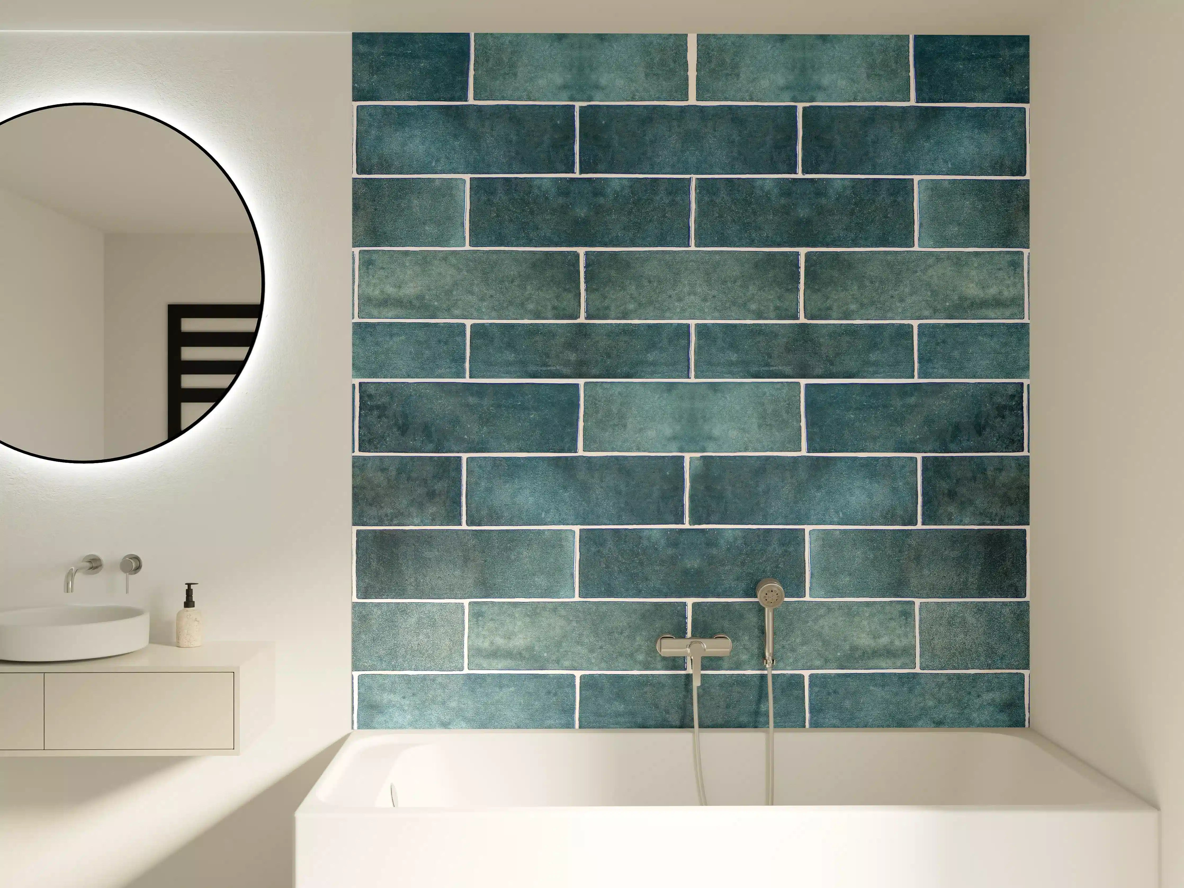 Badewannen-Rückwand - Vintage-Blau Keramikfliesen