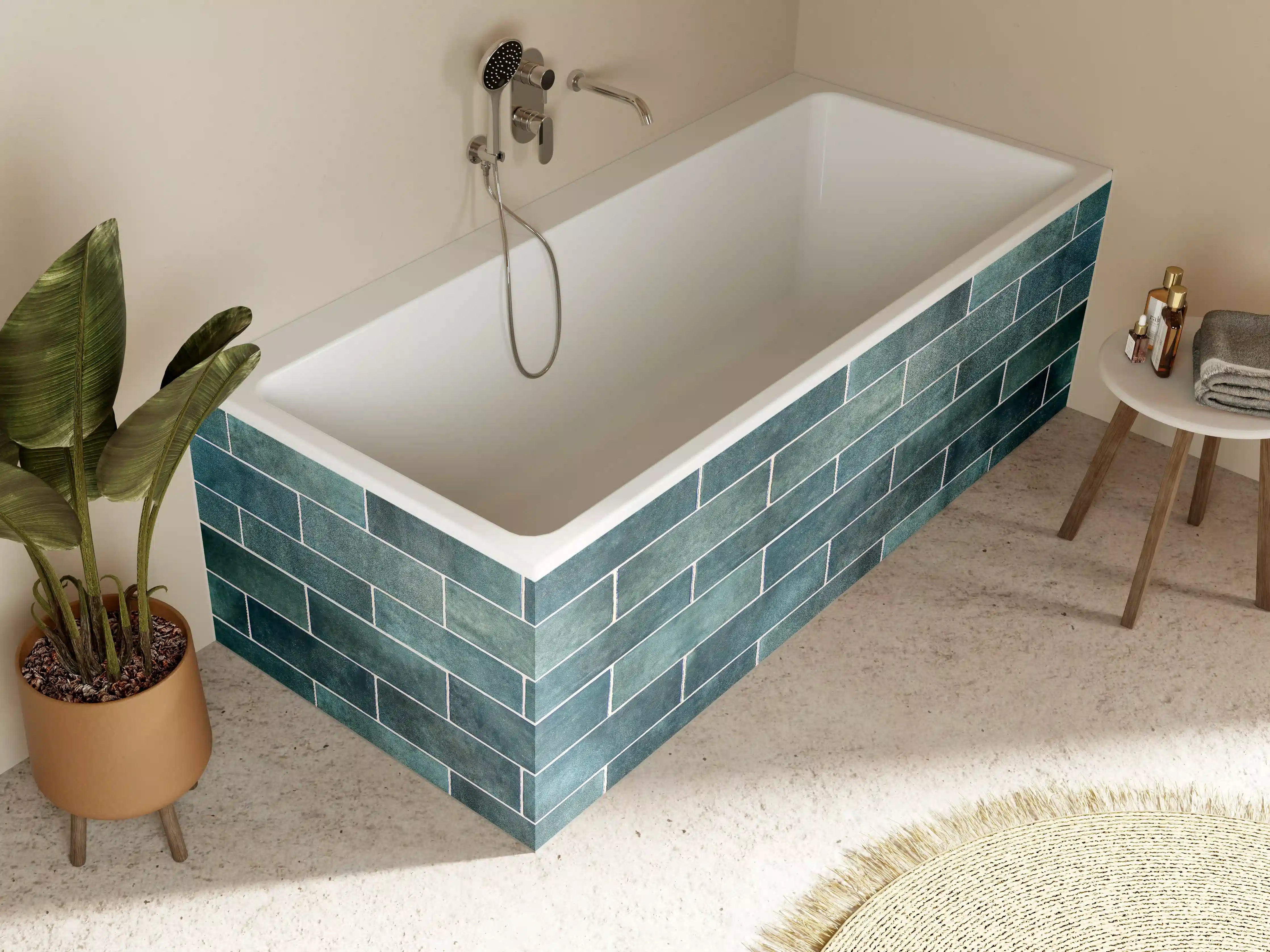 Badewannen-Rückwand - Vintage-Blau Keramikfliesen
