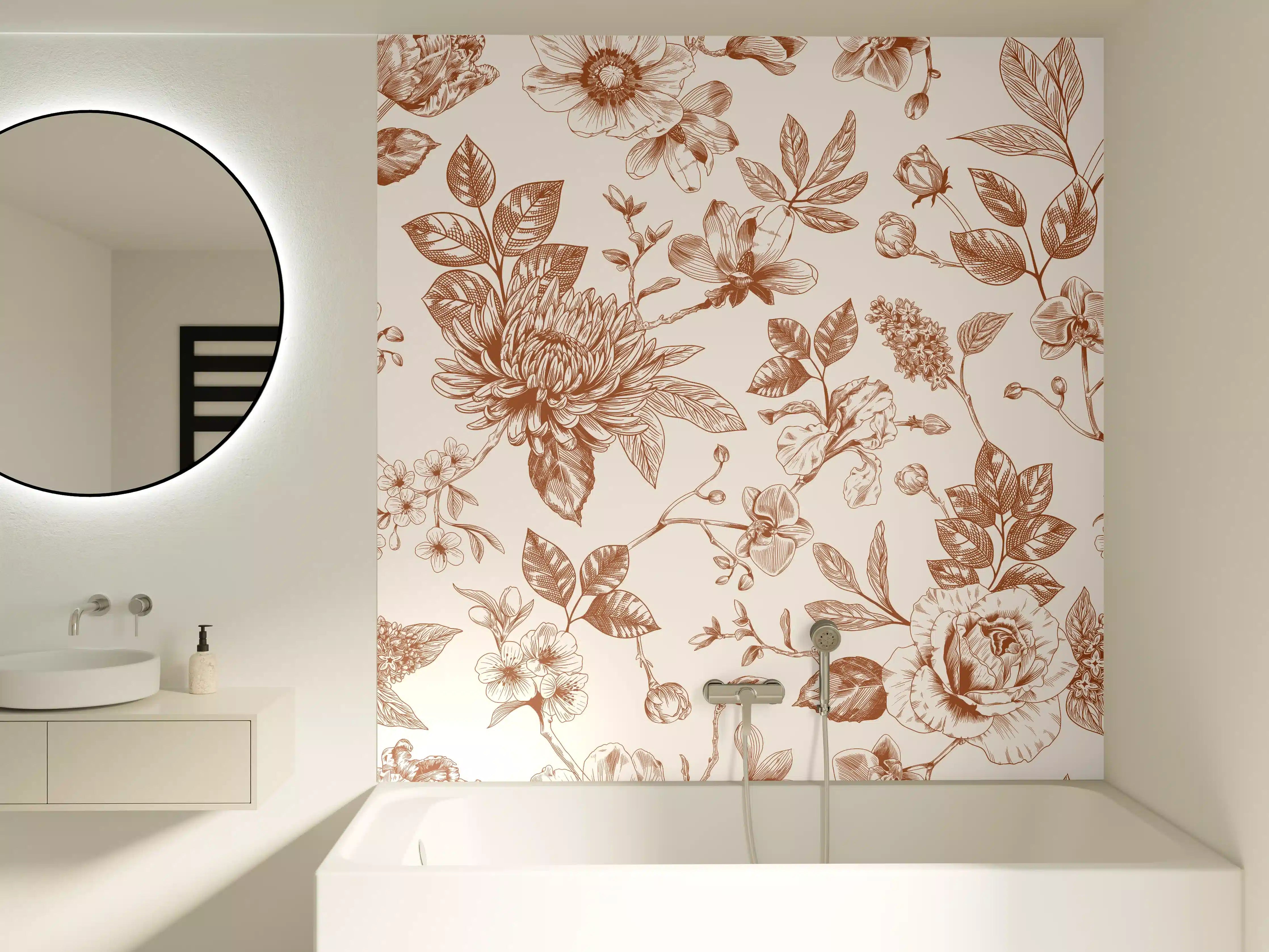Badewannen-Rückwand - Vintage Bloom Amber Blumenmuster