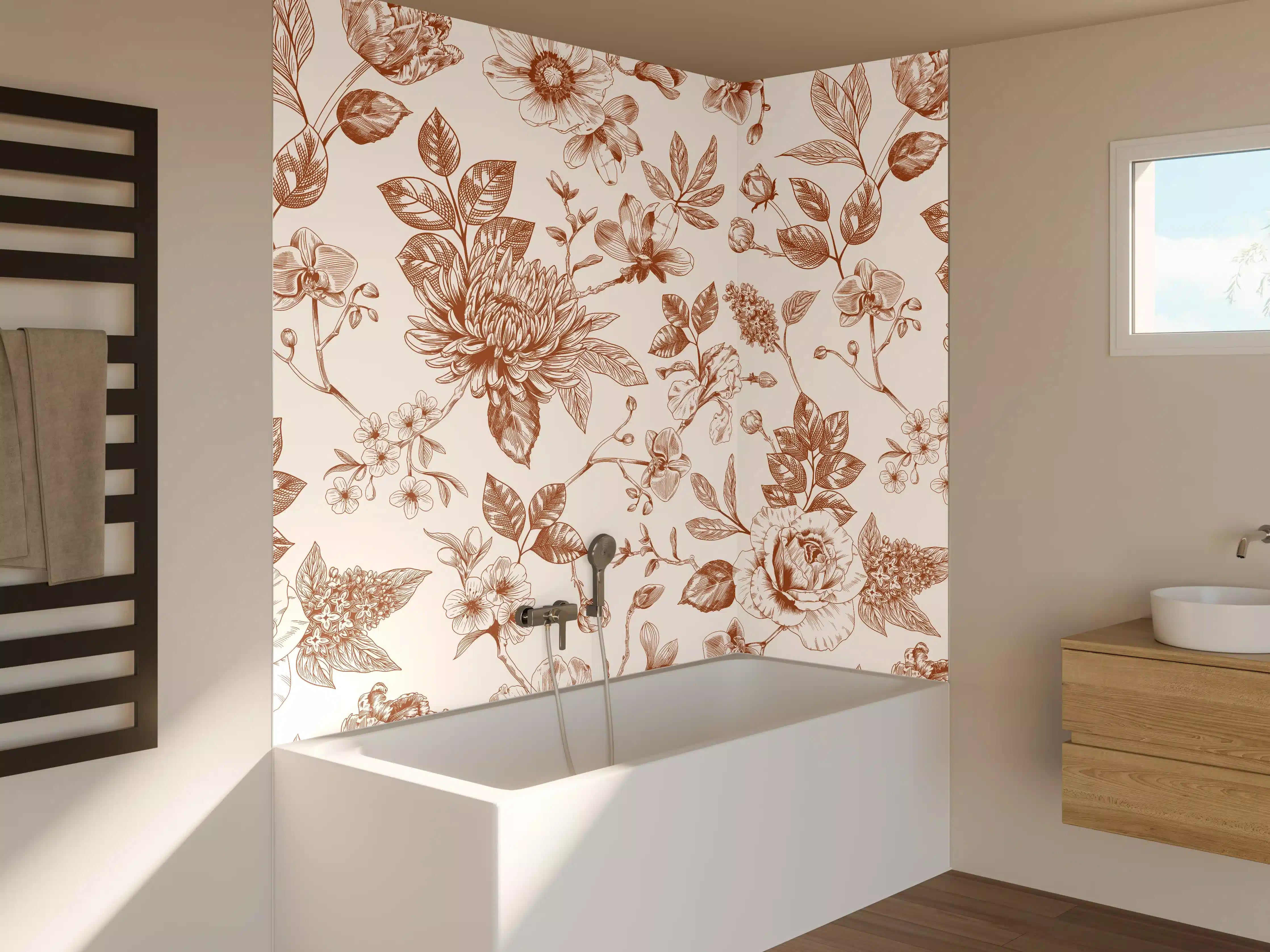 Badewannen-Rückwand - Vintage Bloom Amber Blumenmuster