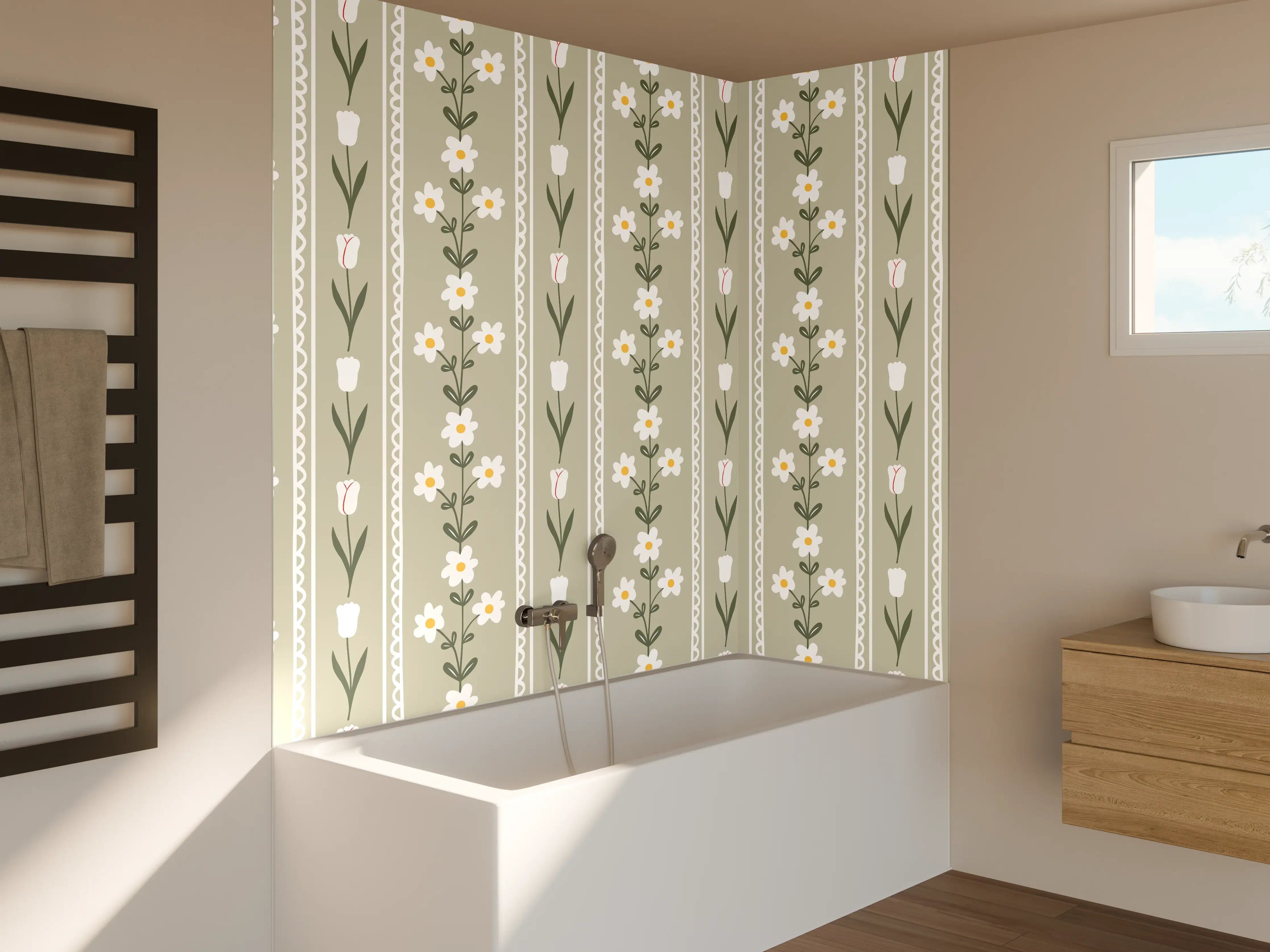 Badewannen-Rückwand - Vintage Bloom Beige Blumen Tapete