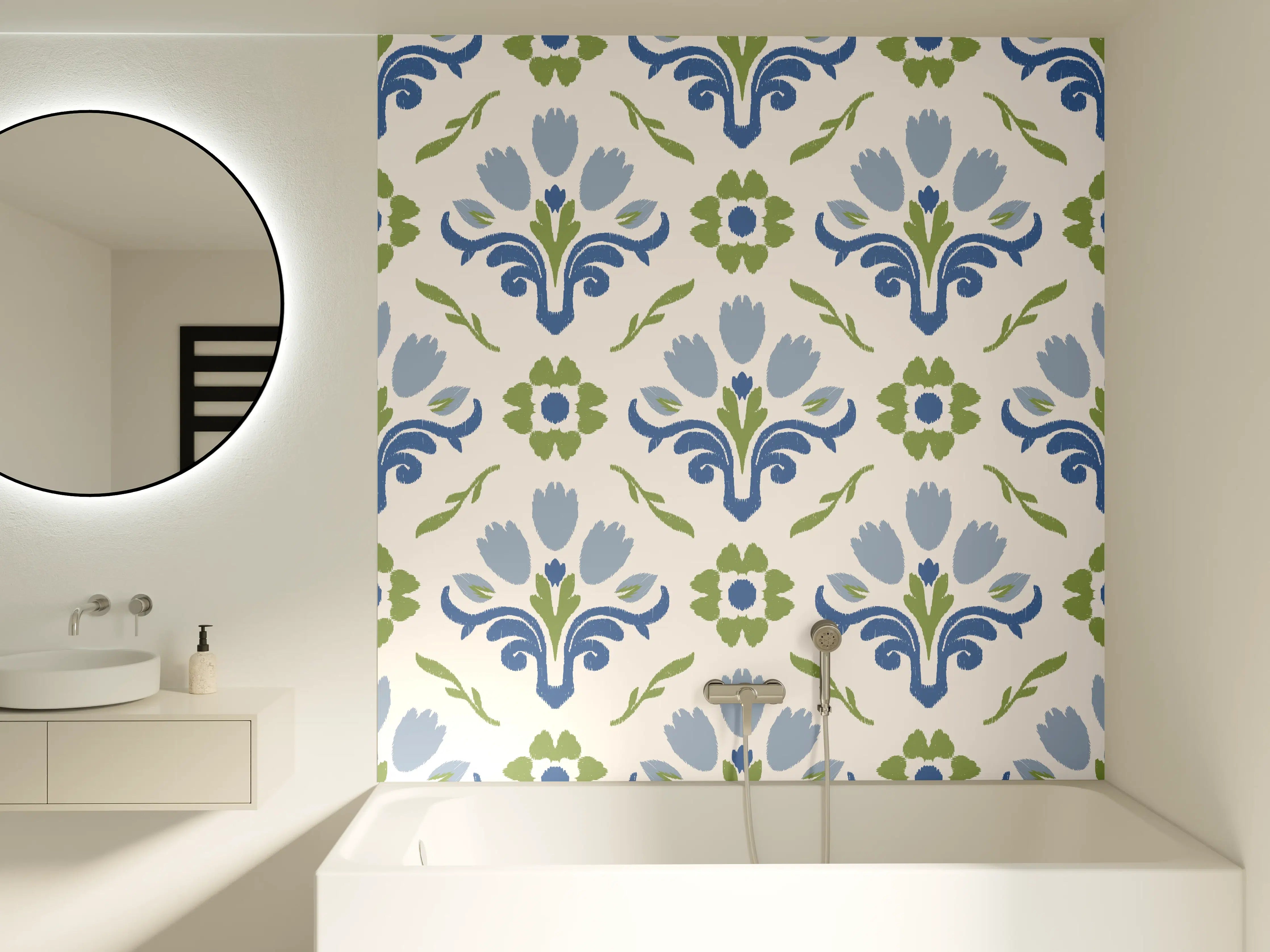 Badewannen-Rückwand - Vintage Bloom Blau-Grün Tapete