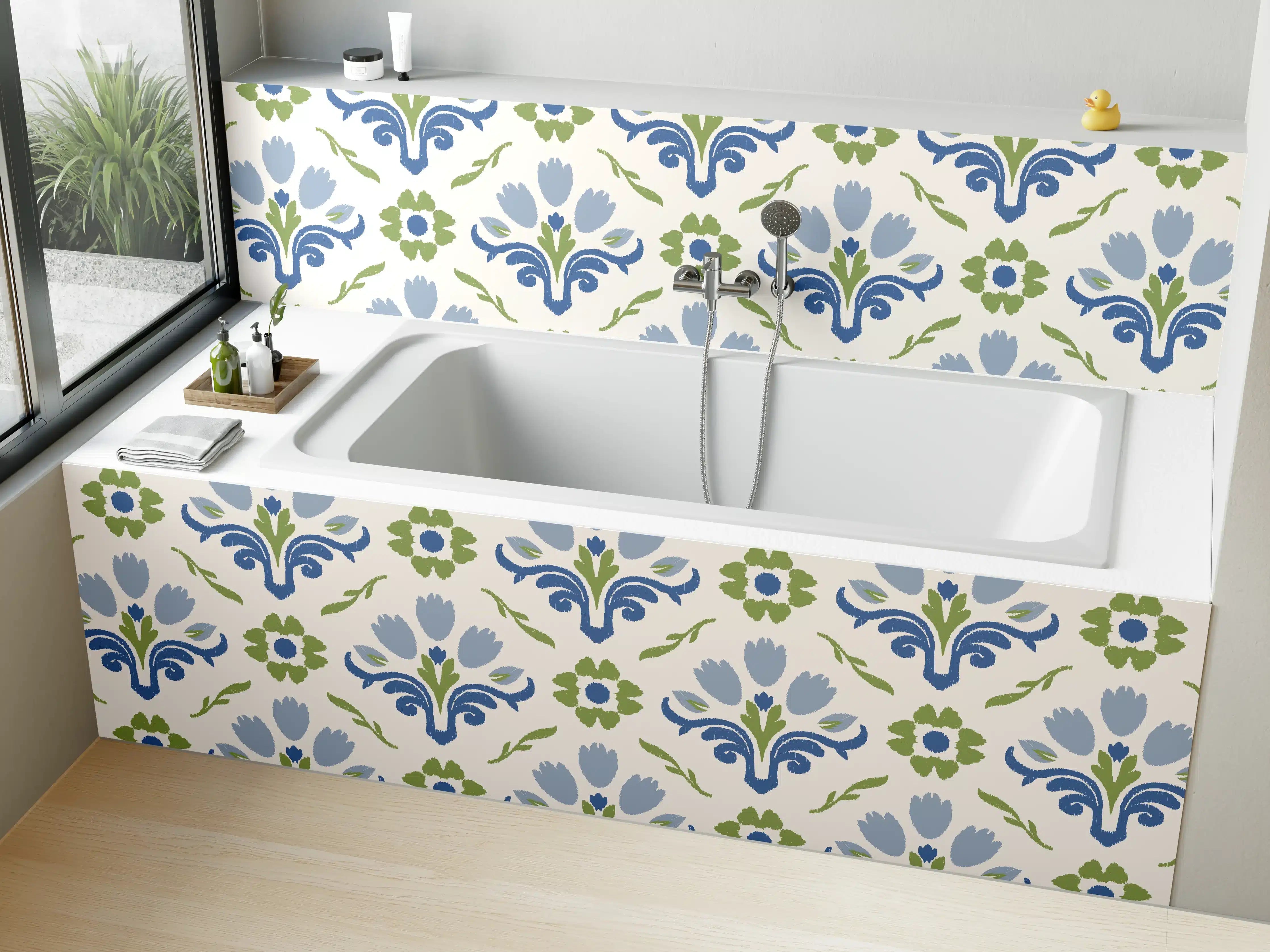 Badewannen-Rückwand - Vintage Bloom Blau-Grün Tapete