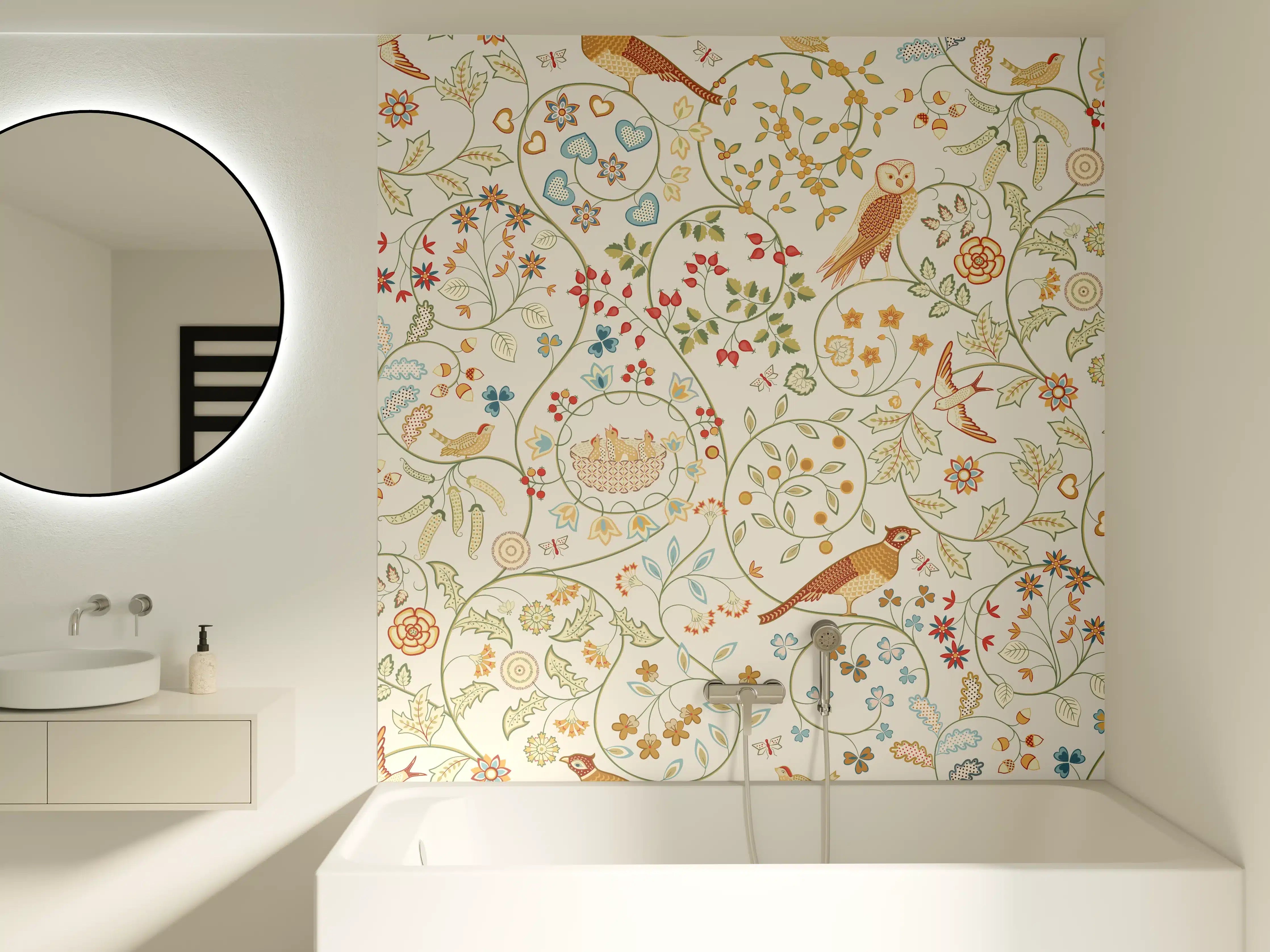 Badewannen-Rückwand - Vintage Bloom Blumenmuster Beige