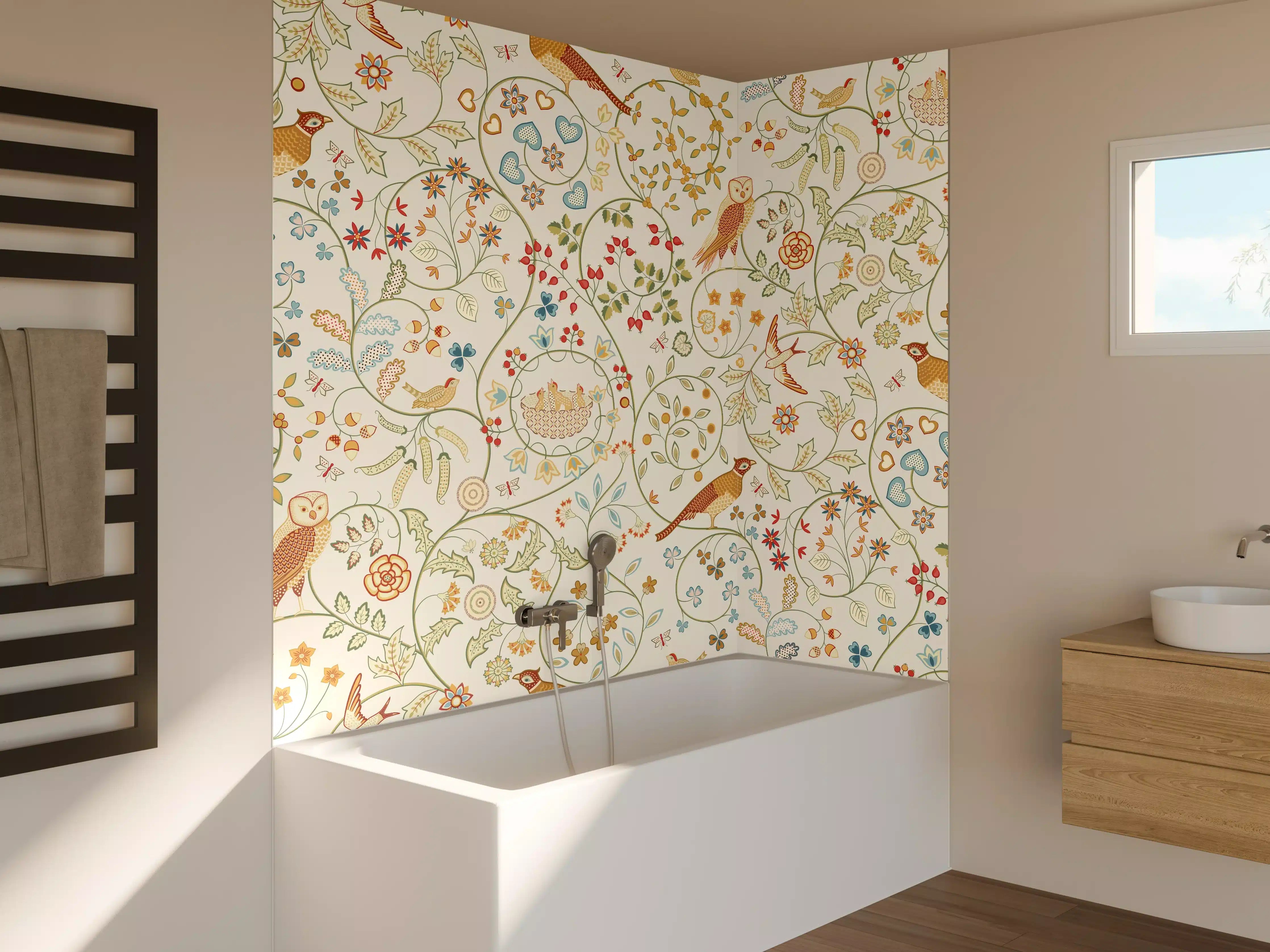 Badewannen-Rückwand - Vintage Bloom Blumenmuster Beige