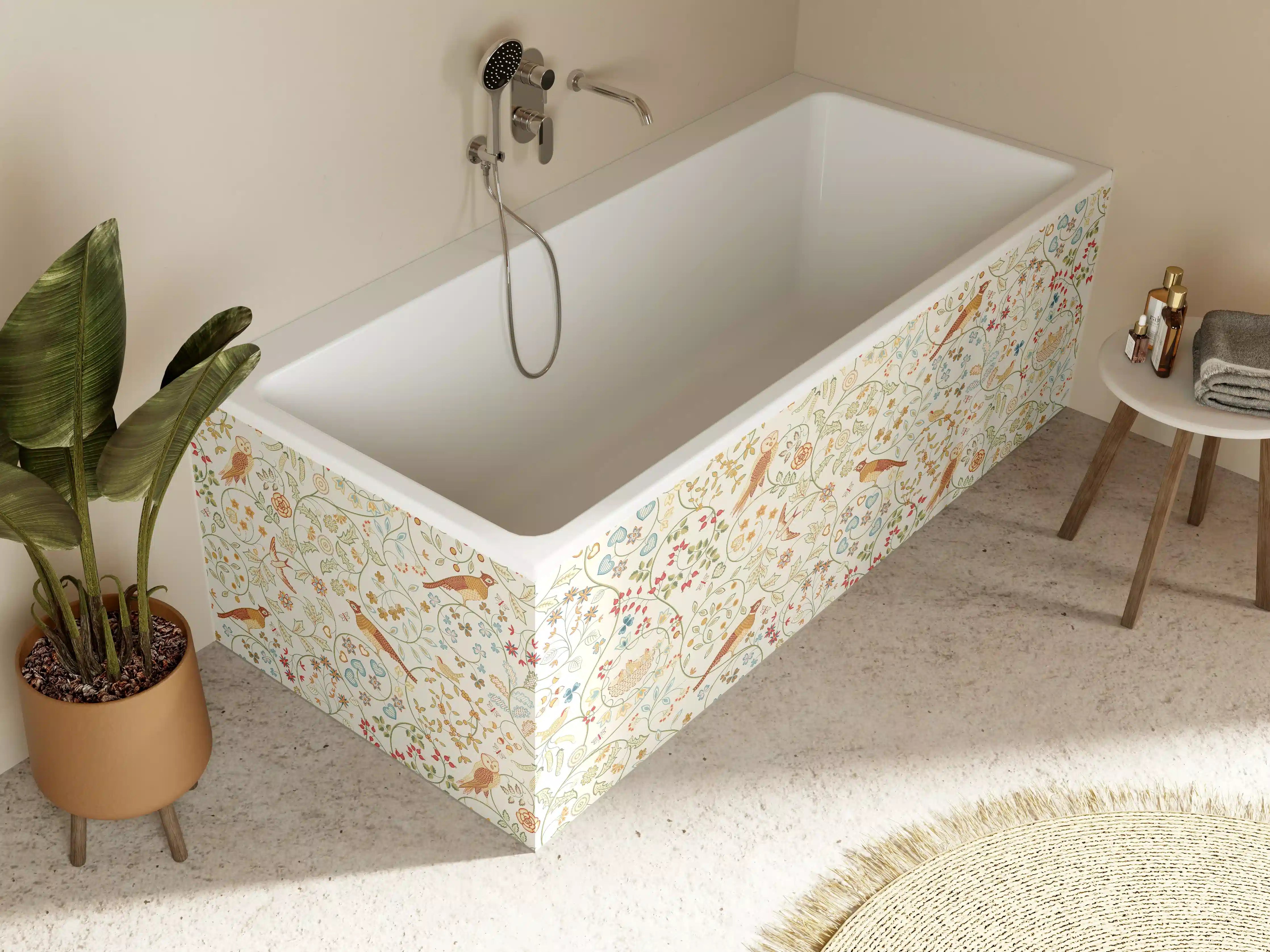 Badewannen-Rückwand - Vintage Bloom Blumenmuster Beige