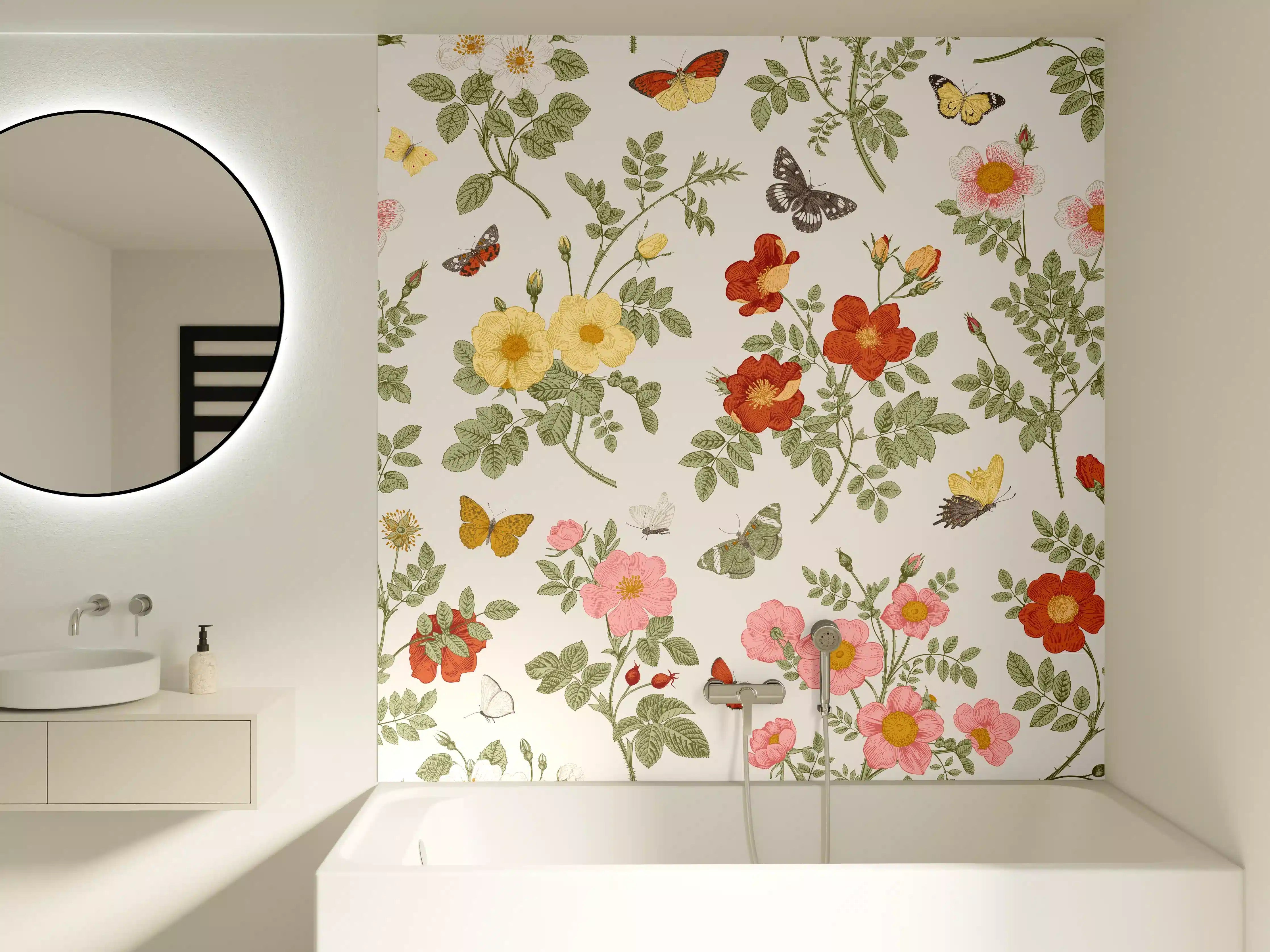 Badewannen-Rückwand - Vintage Bloom Blumenmuster Rosa-Beige
