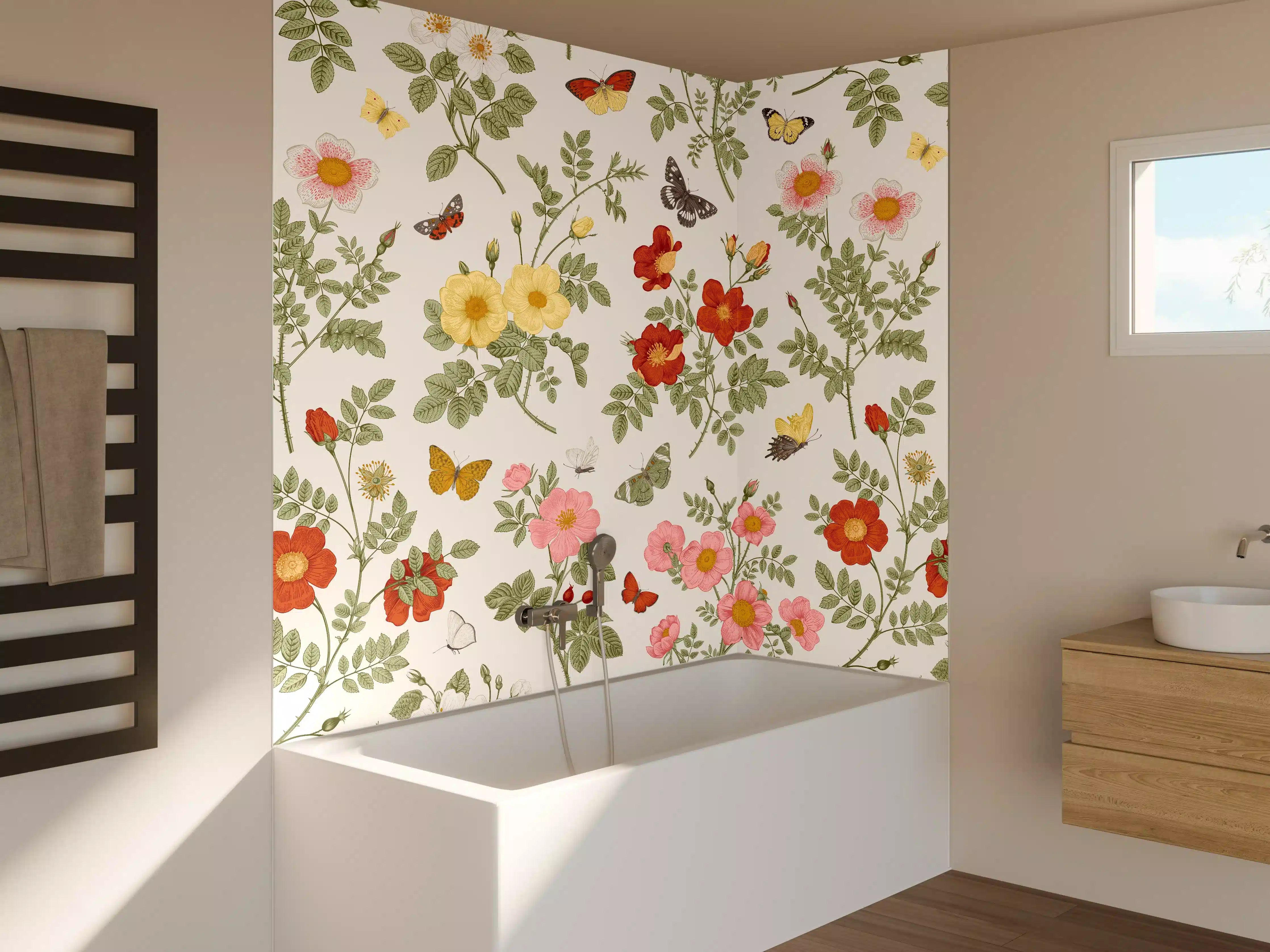 Badewannen-Rückwand - Vintage Bloom Blumenmuster Rosa-Beige