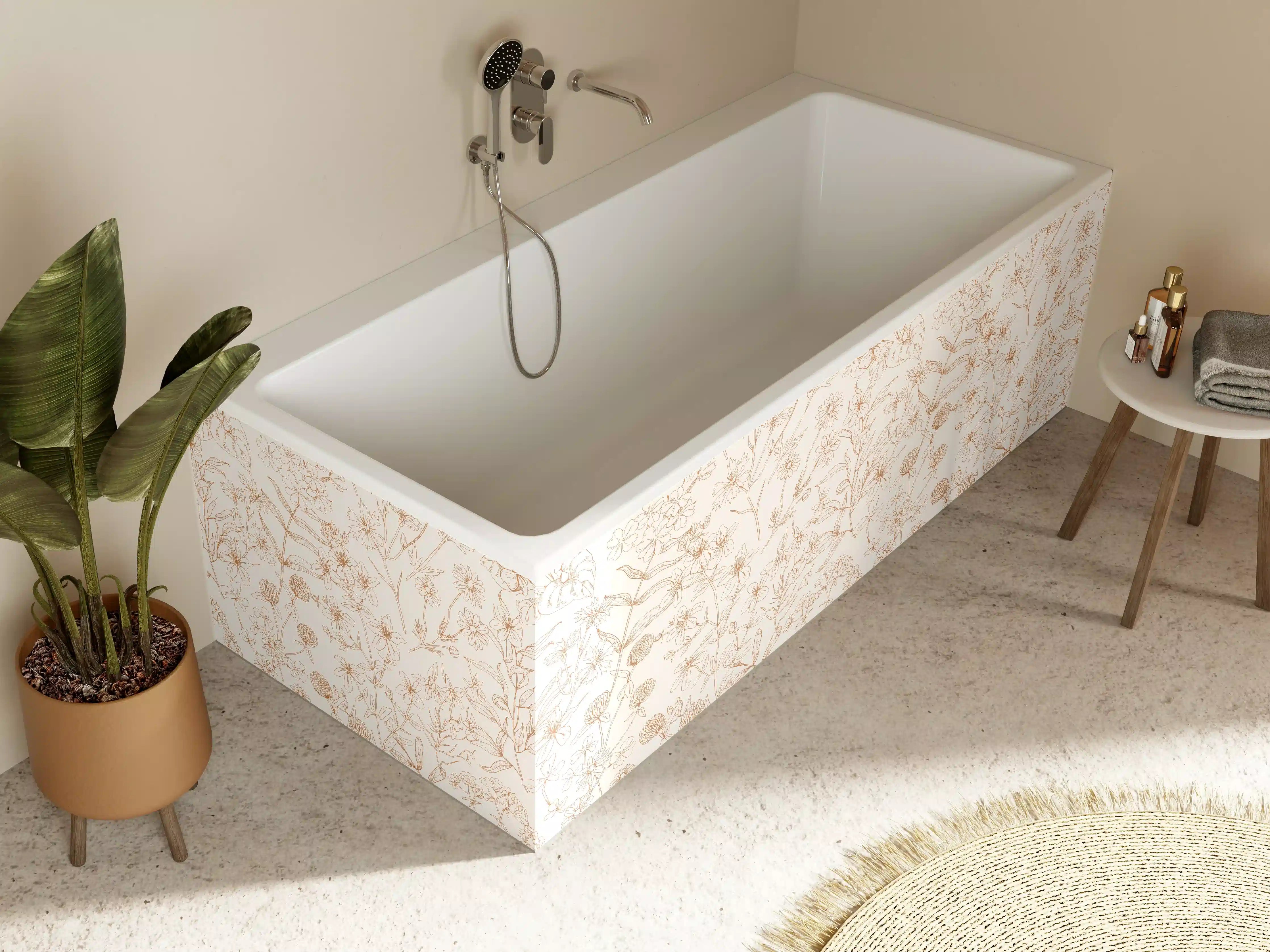 Badewannen-Rückwand - Vintage Bloom Florales Muster in Rosa und Beige