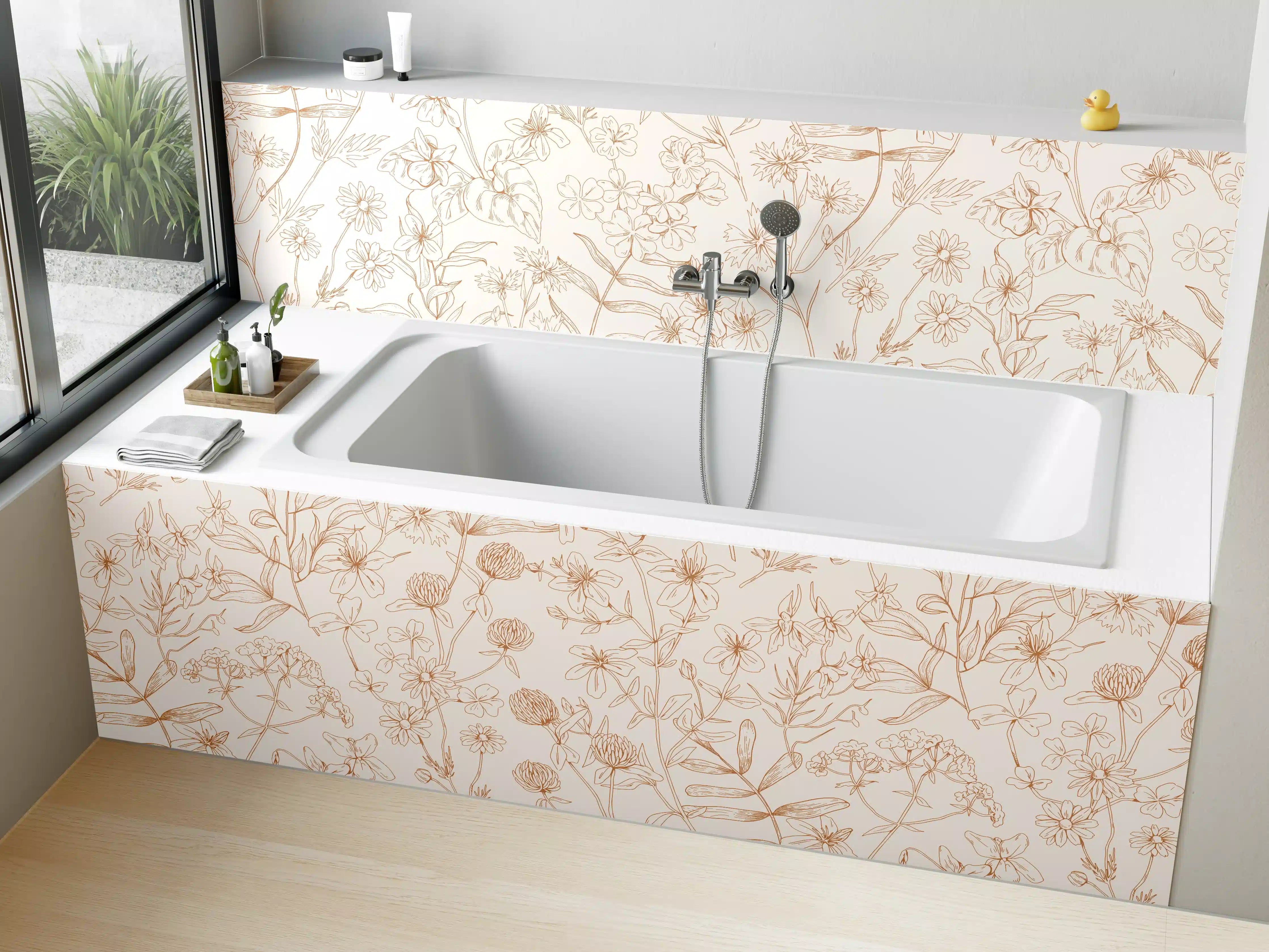 Badewannen-Rückwand - Vintage Bloom Florales Muster in Rosa und Beige
