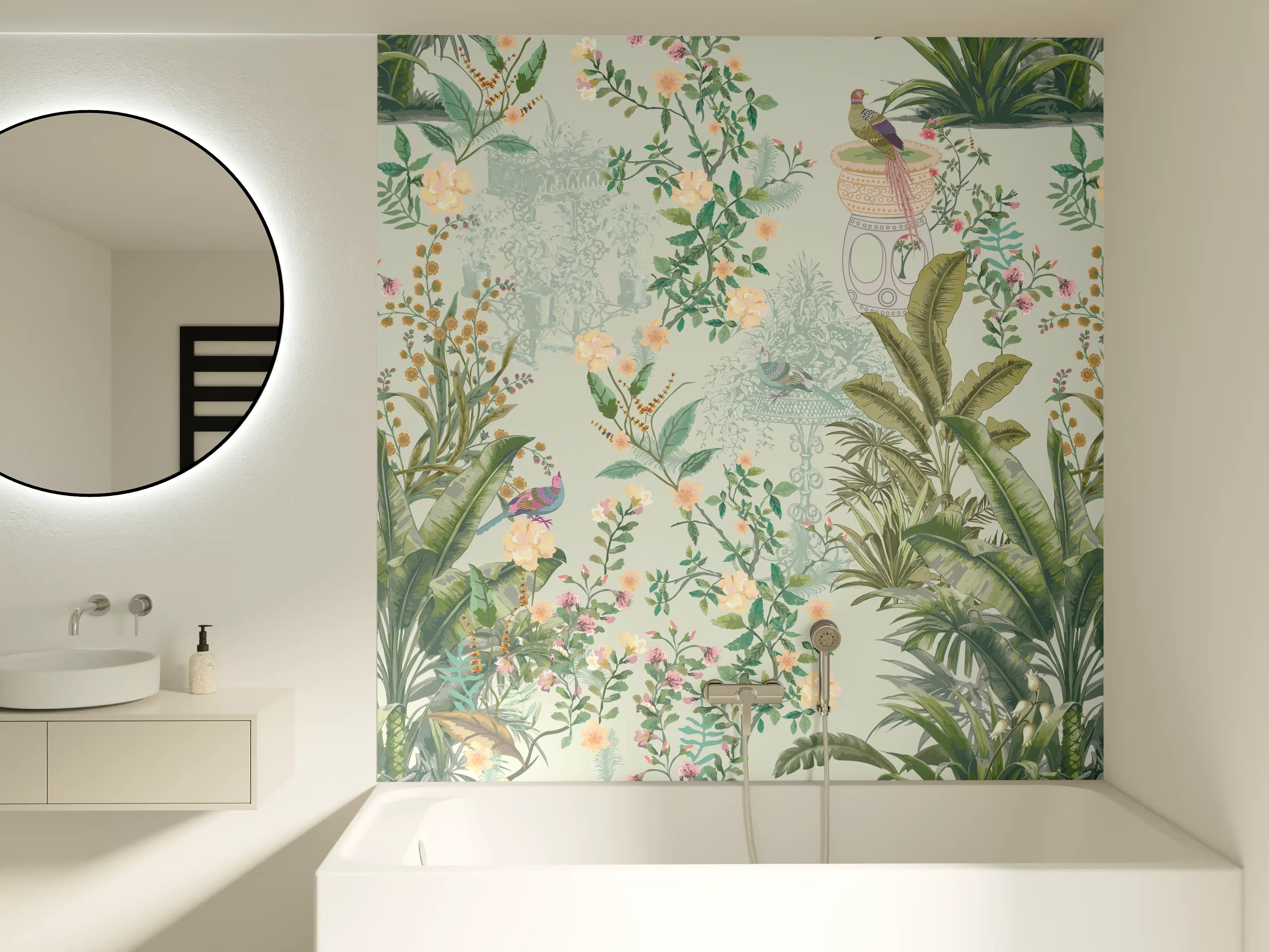Badewannen-Rückwand - Vintage Bloom Grünes Refugium