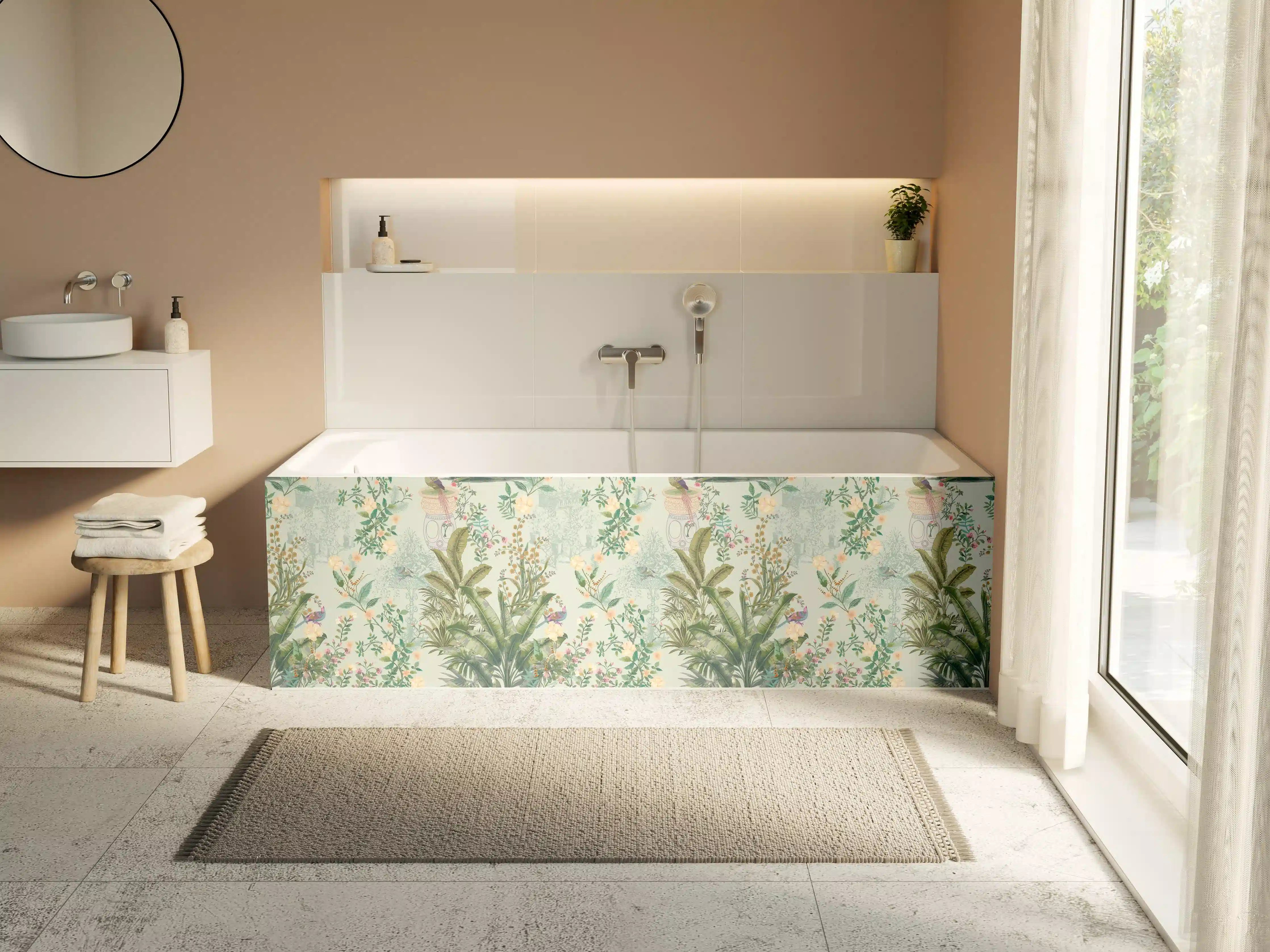 Badewannen-Rückwand - Vintage Bloom Grünes Refugium