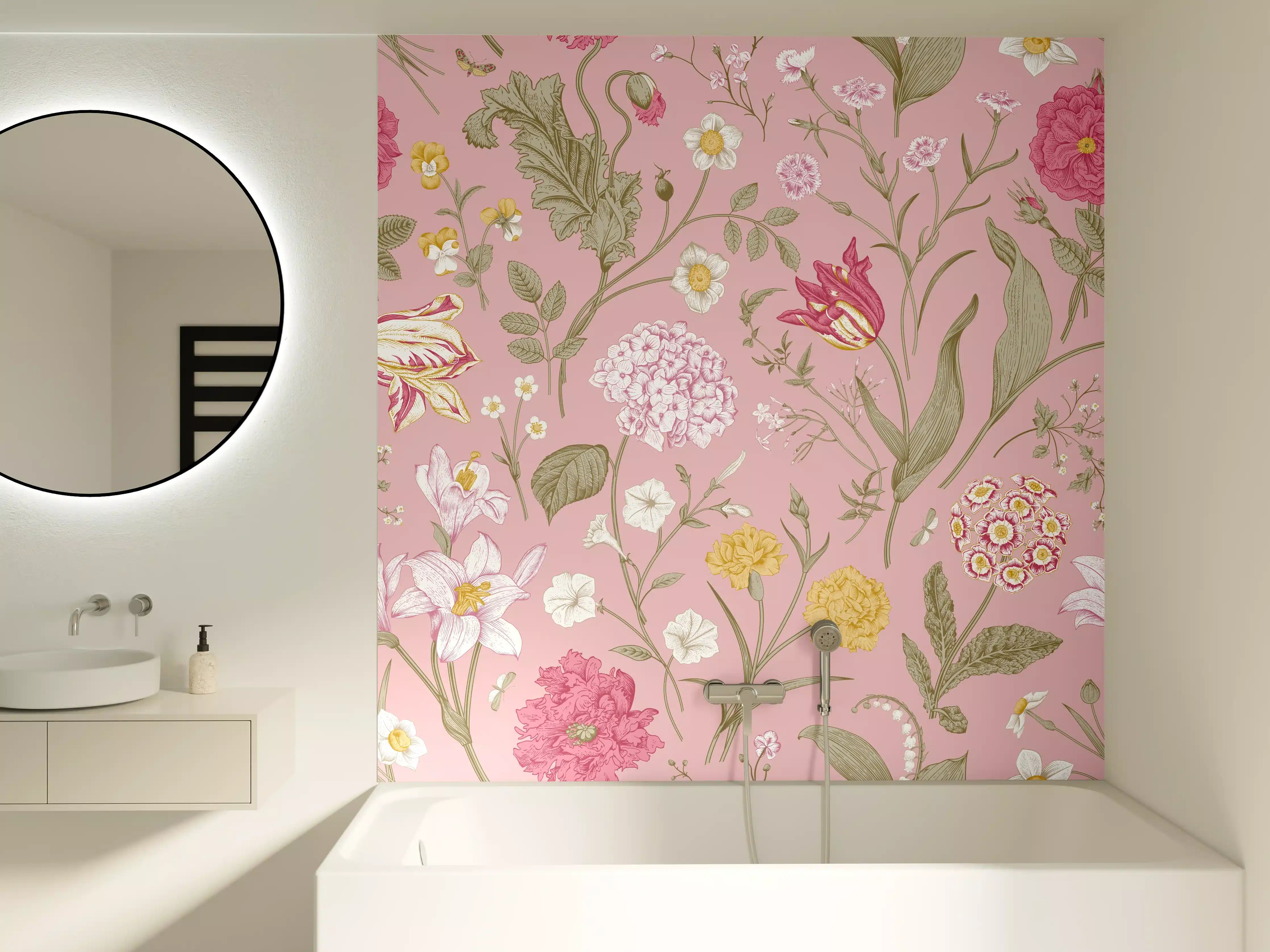 Badewannen-Rückwand - Vintage Bloom Rosa Blumenmuster