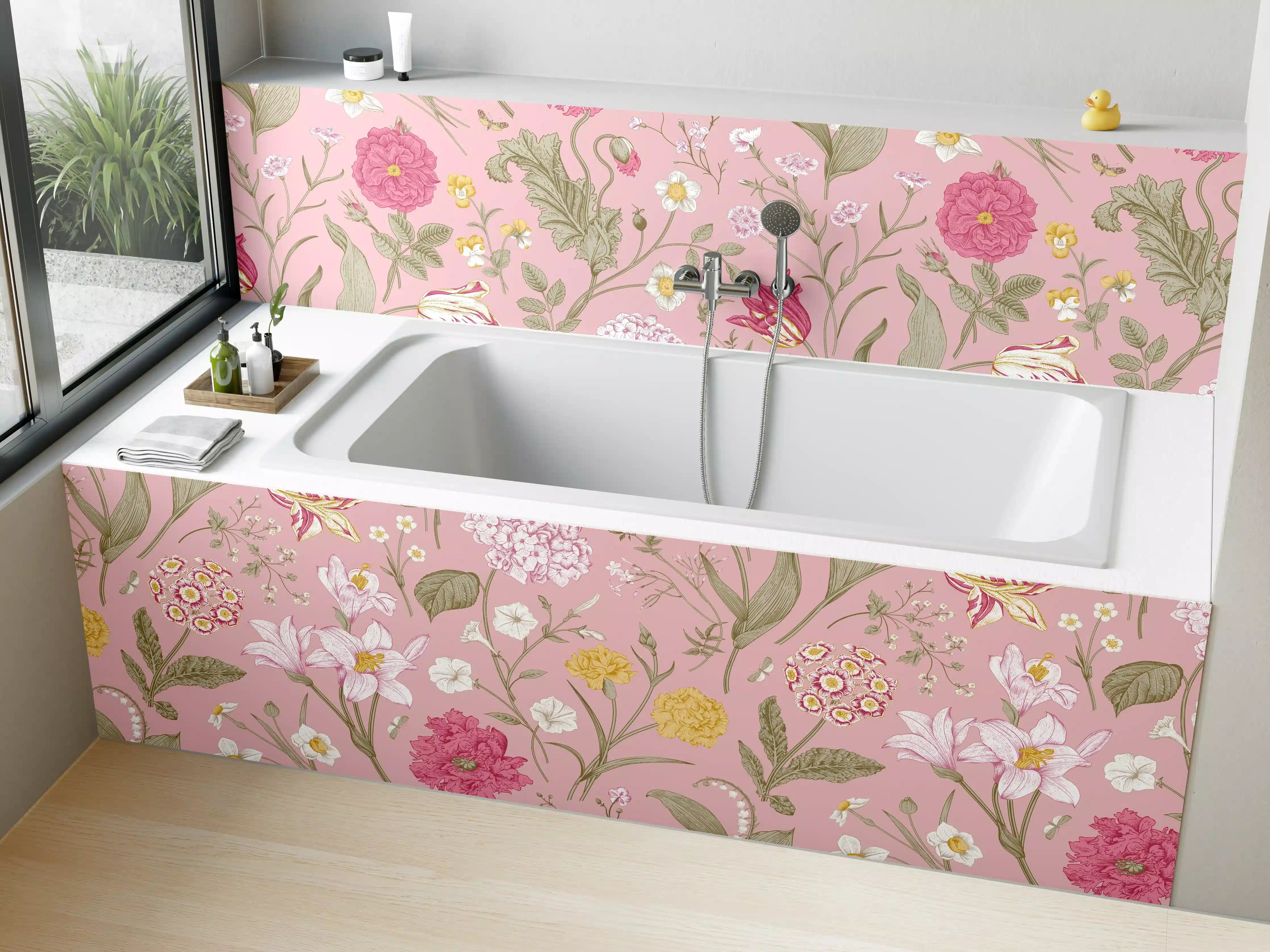 Badewannen-Rückwand - Vintage Bloom Rosa Blumenmuster