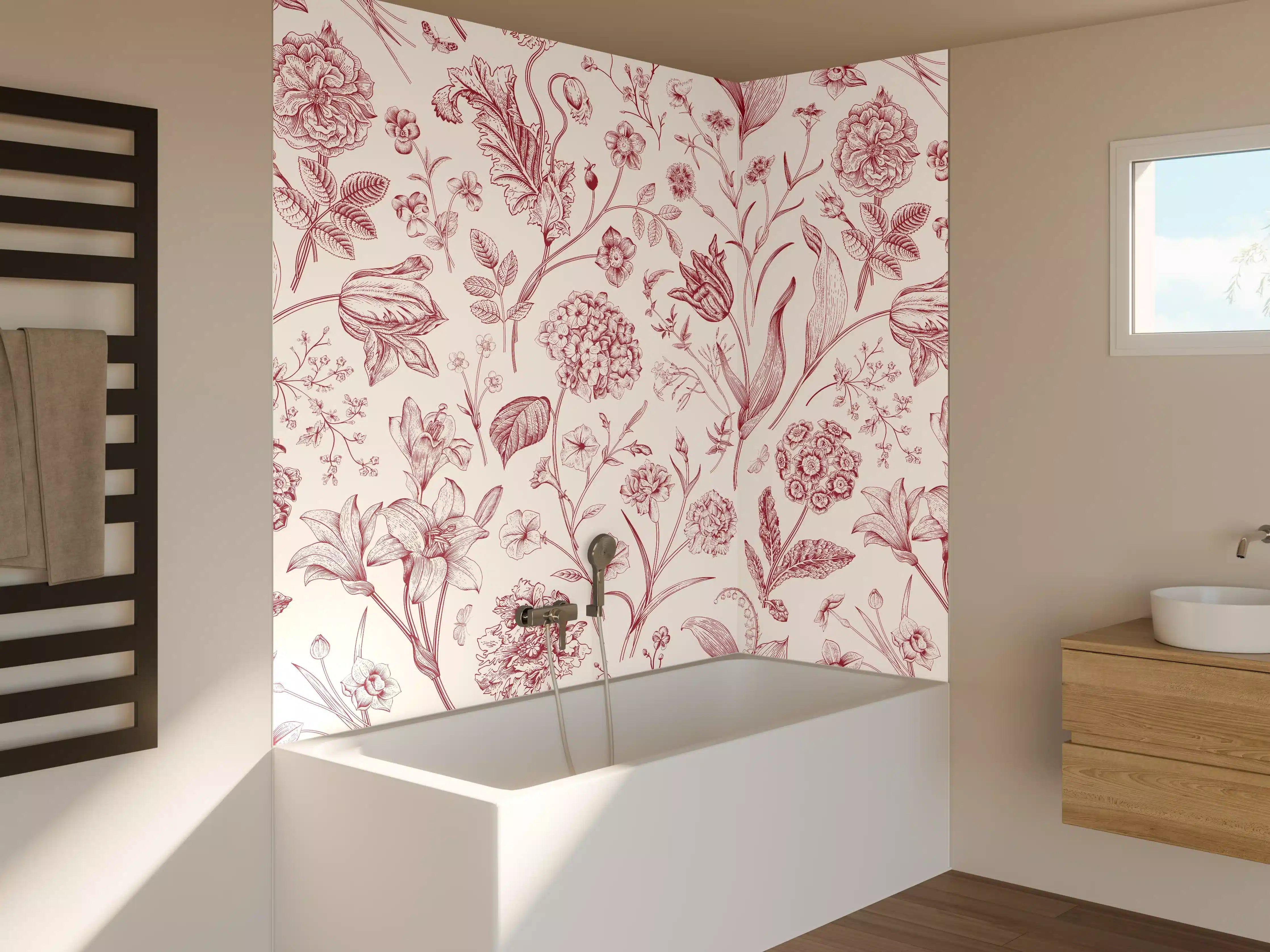 Badewannen-Rückwand - Vintage Bloom Rosa-Muster