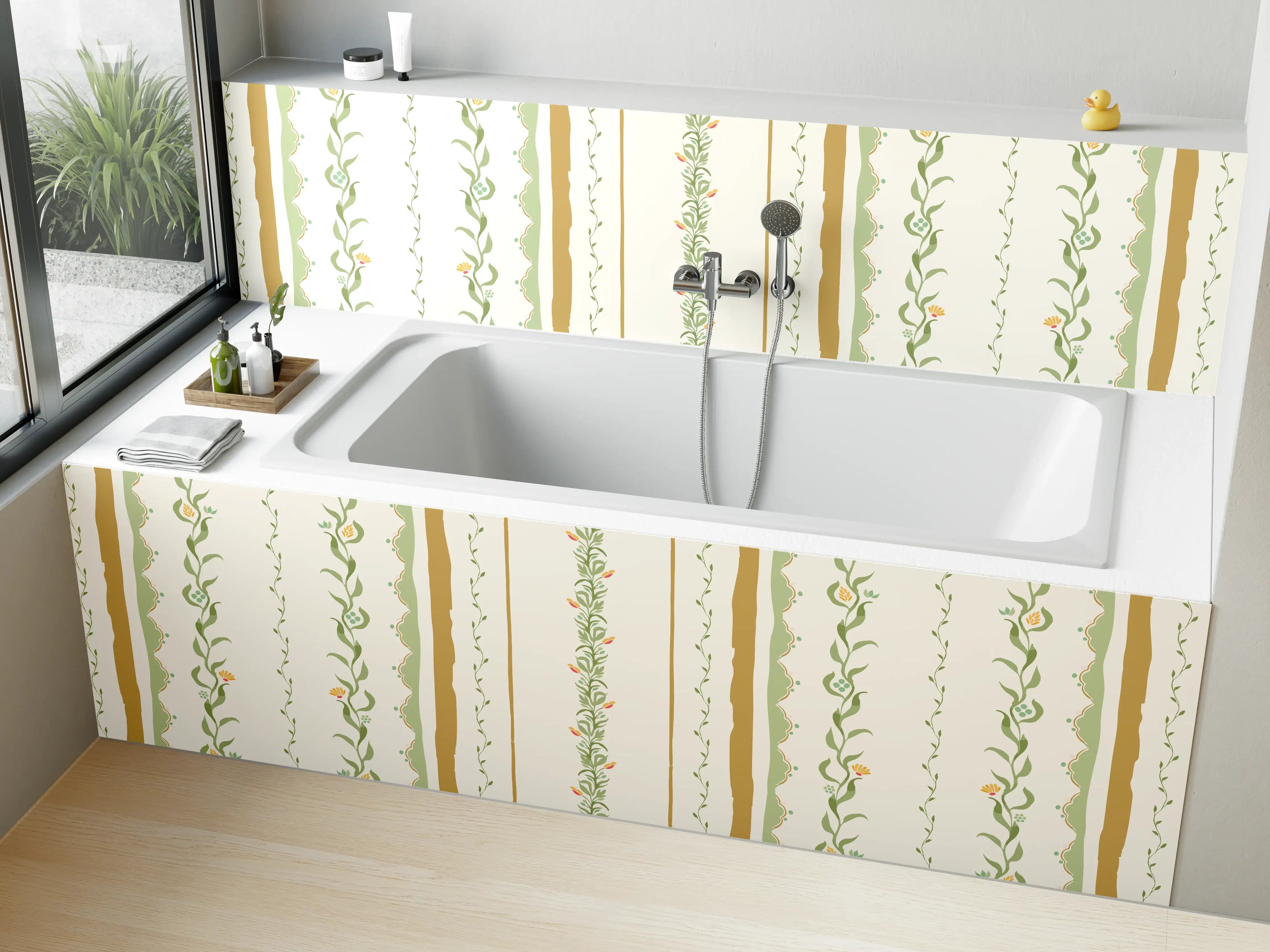 Badewannen-Rückwand - Vintage-Blumen Tapete Beige-Grün