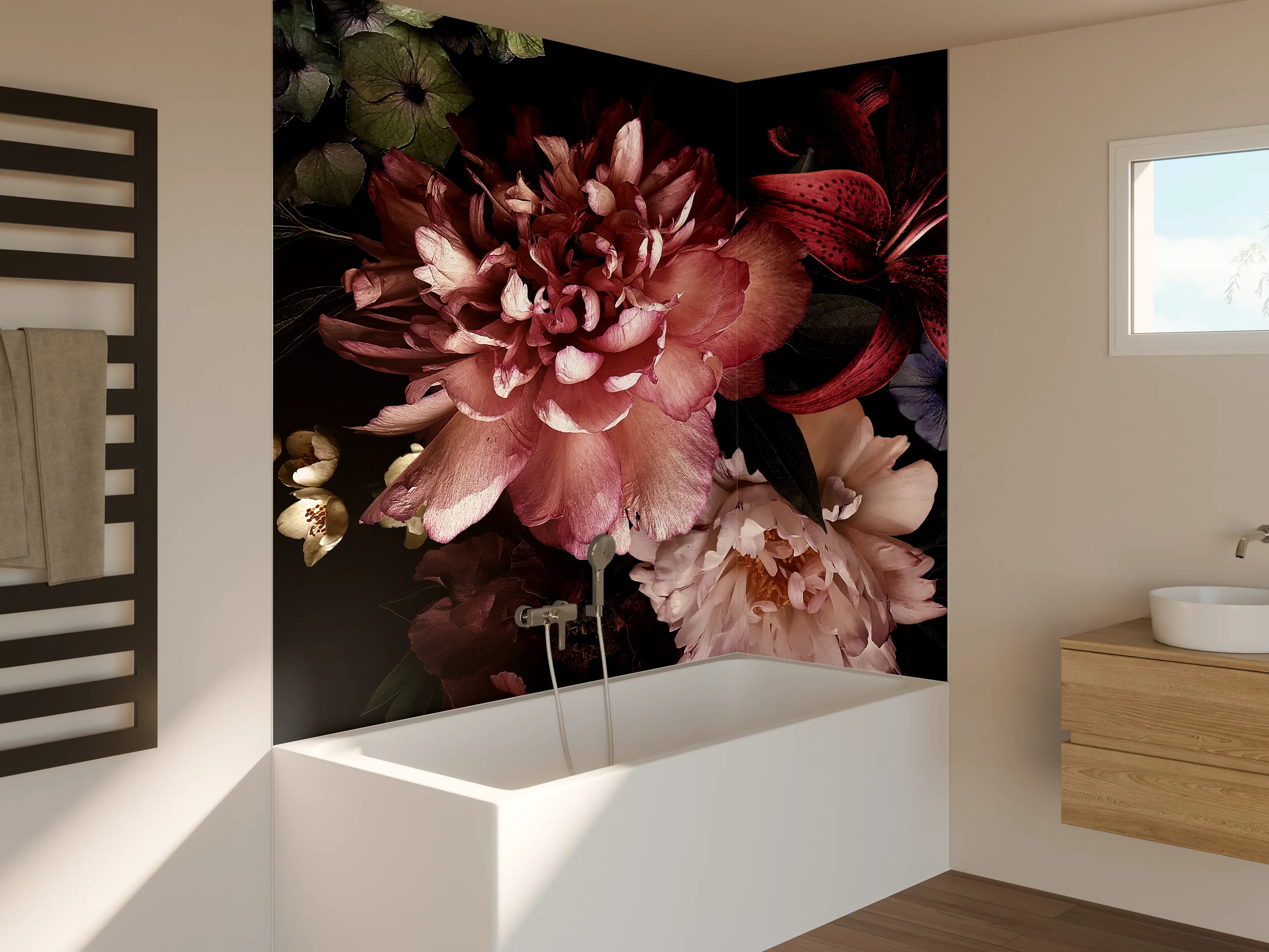 Badewannen-Rückwand - Vintage Blumenbouquet