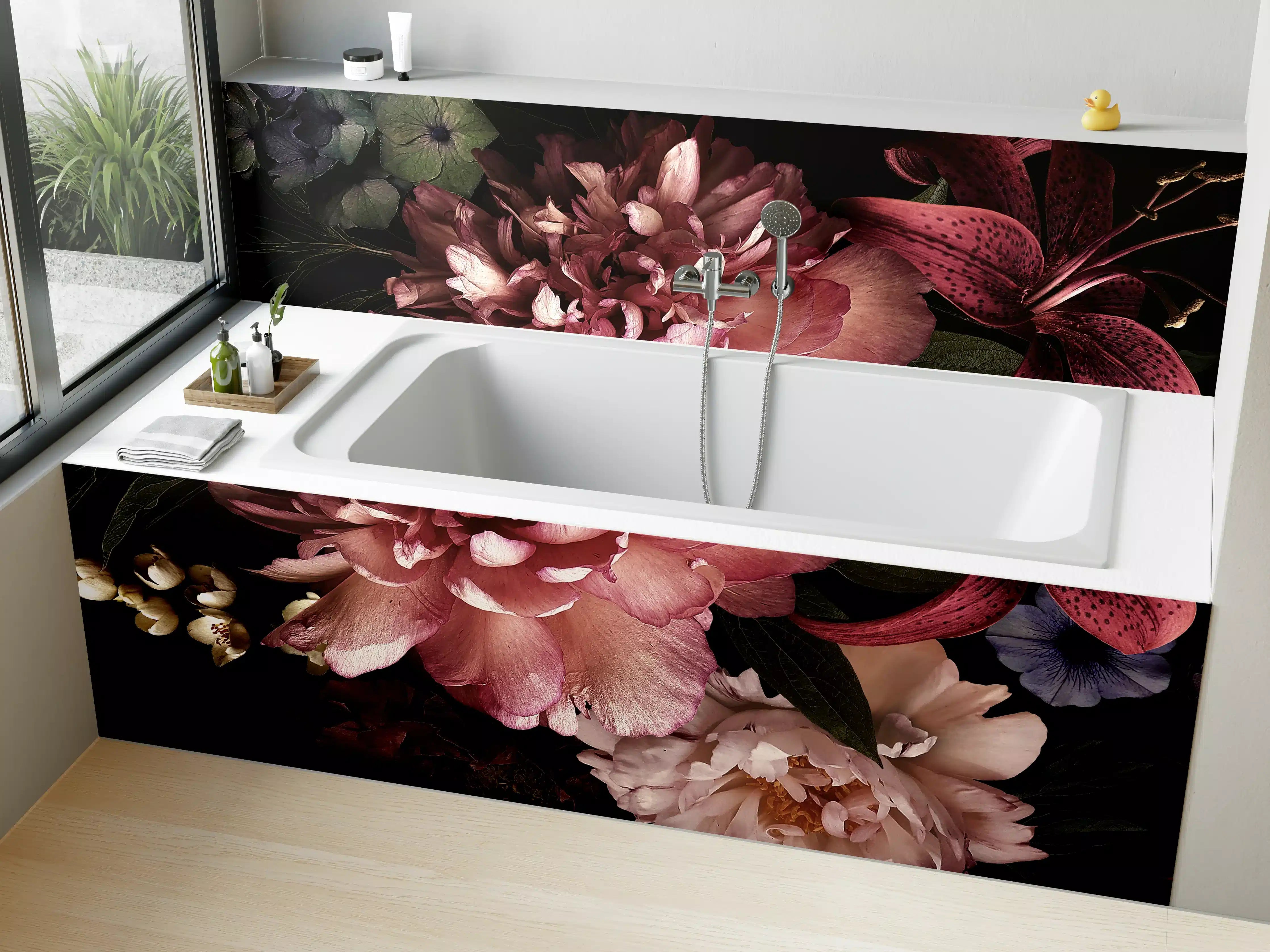 Badewannen-Rückwand - Vintage Blumenbouquet