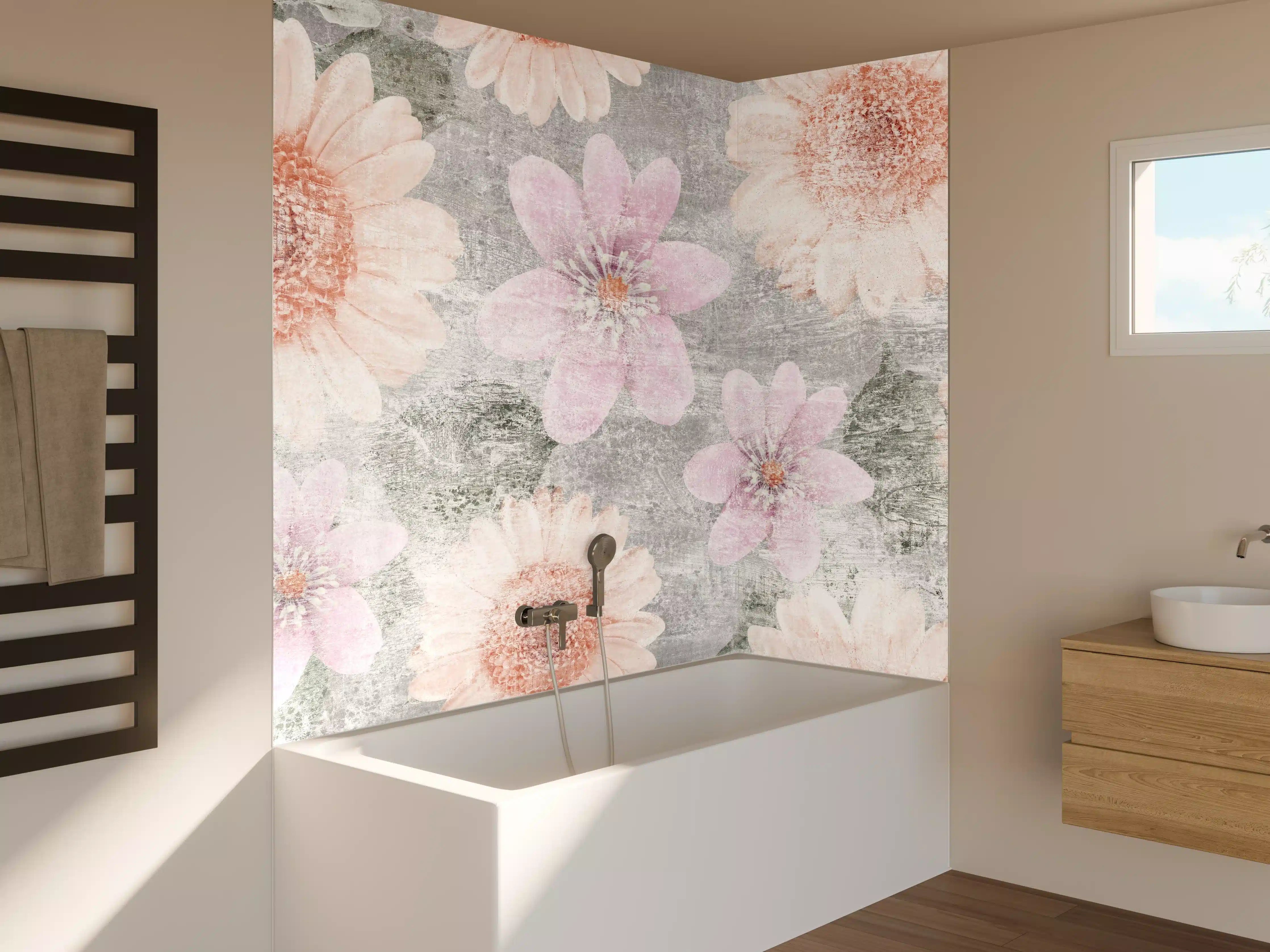 Badewannen-Rückwand - Vintage Blumenkunst - Zeichnung