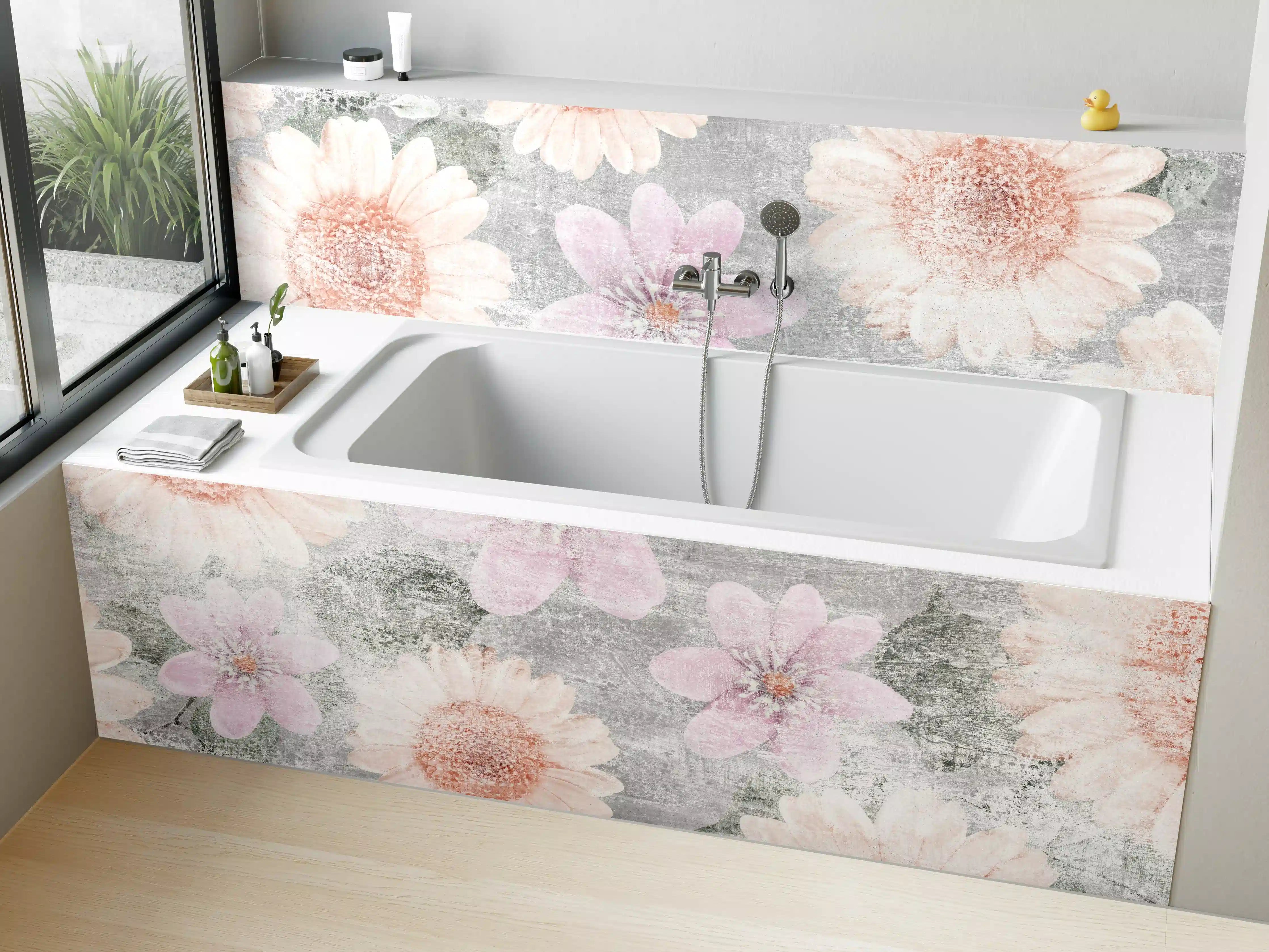 Badewannen-Rückwand - Vintage Blumenkunst - Zeichnung