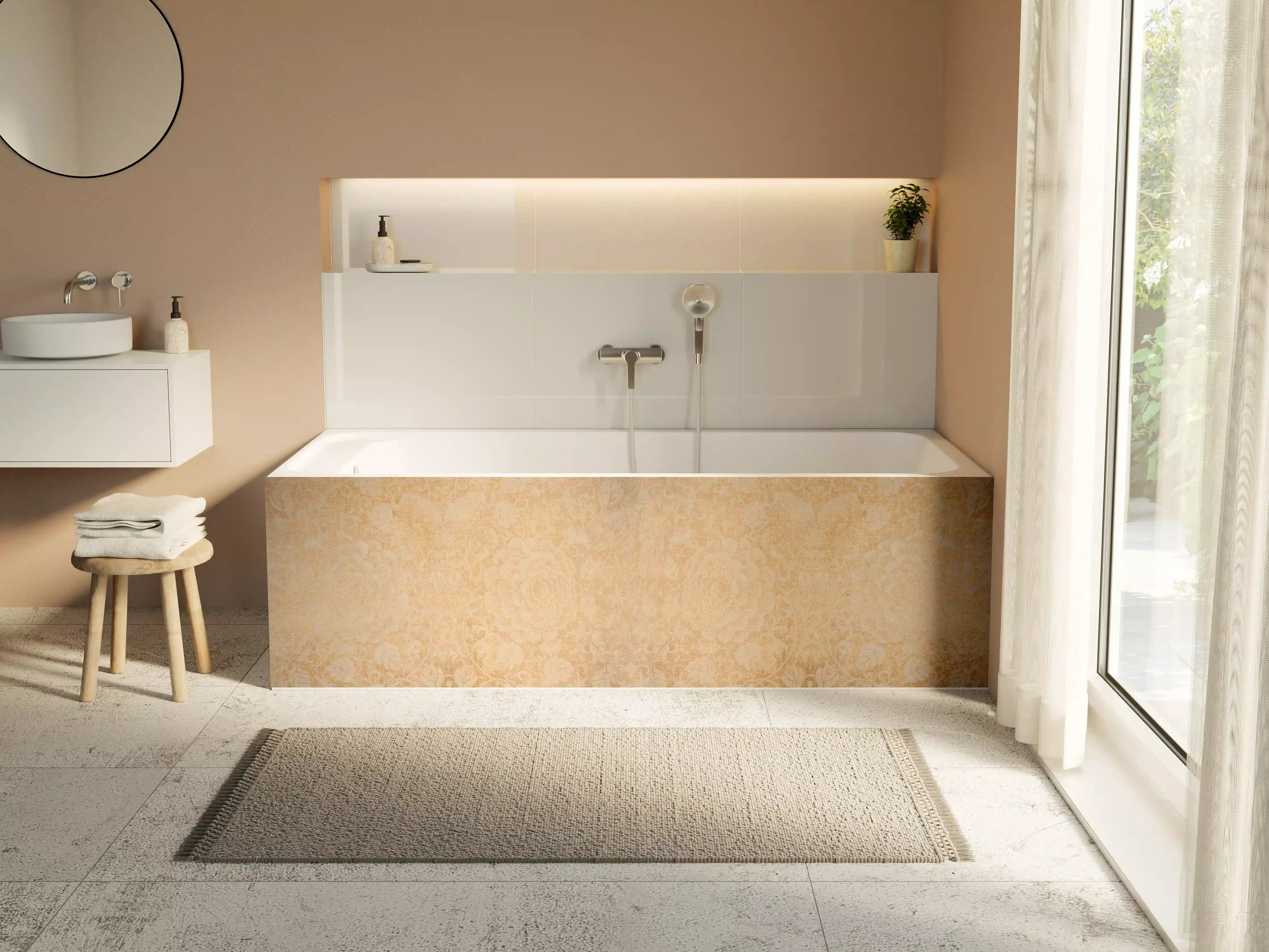 Badewannen-Rückwand - Vintage Blumenmuster Fliesenbeige