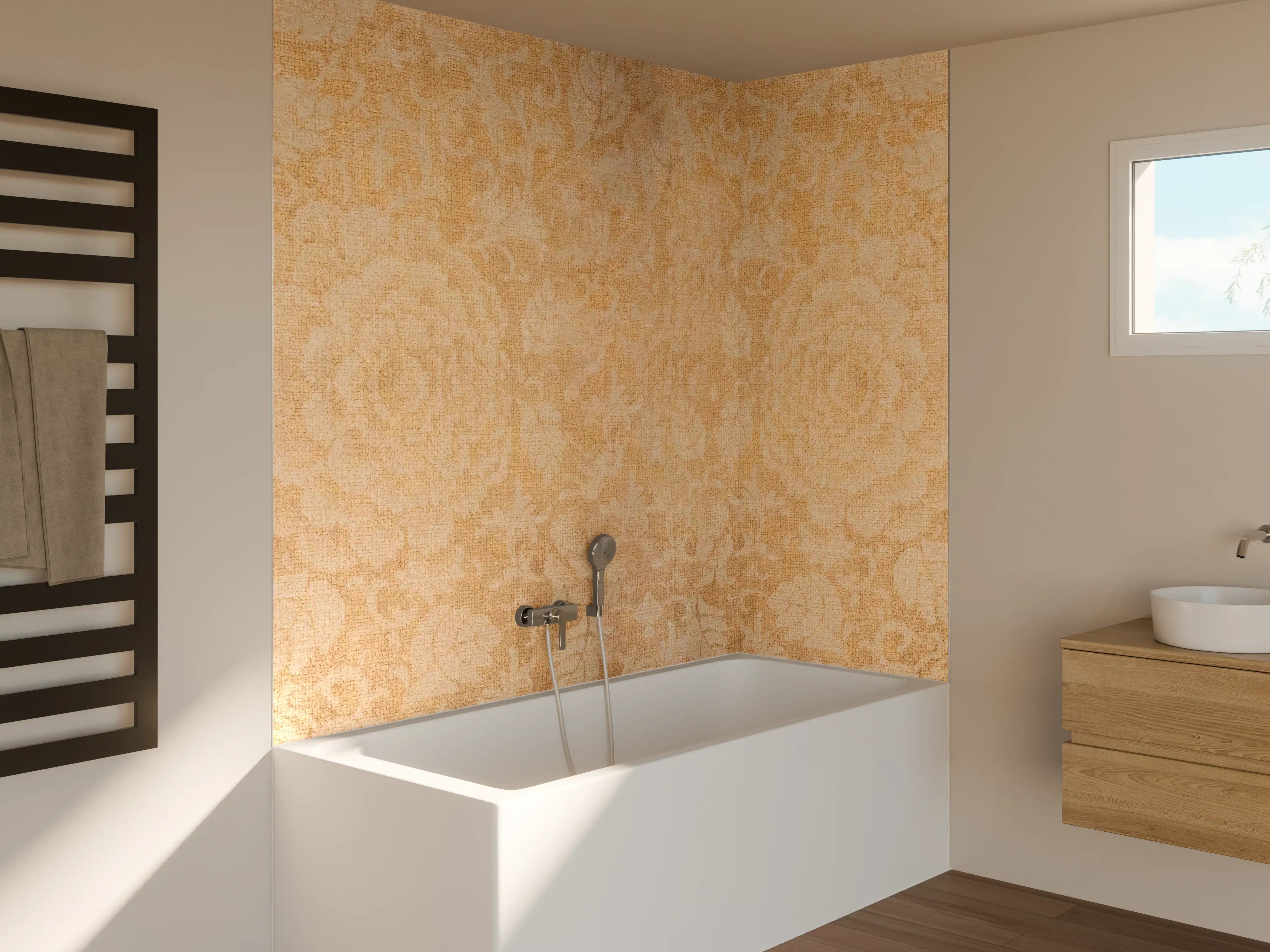 Badewannen-Rückwand - Vintage Blumenmuster Fliesenbeige