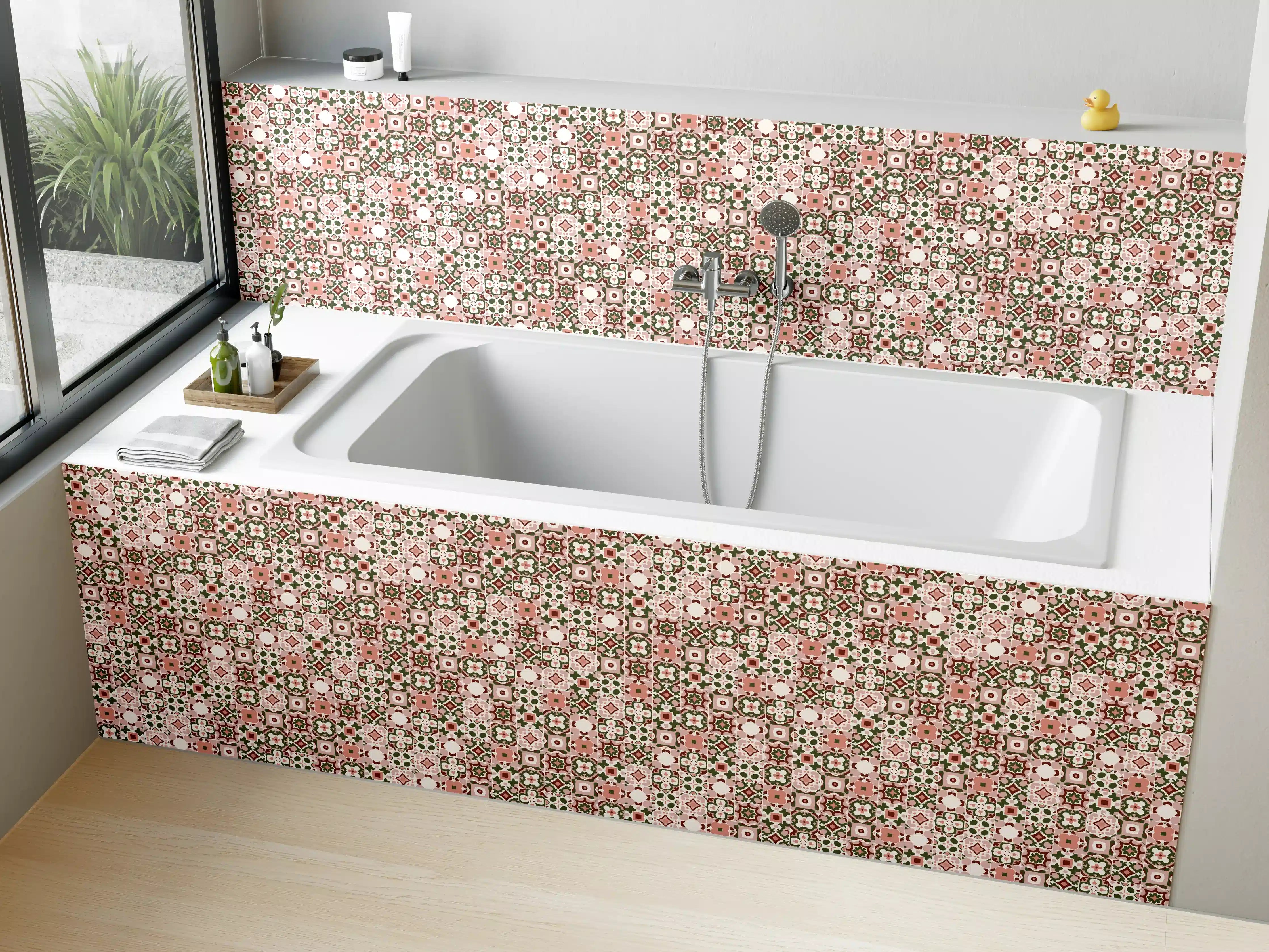 Badewannen-Rückwand - Vintage Blumenmuster Stoff