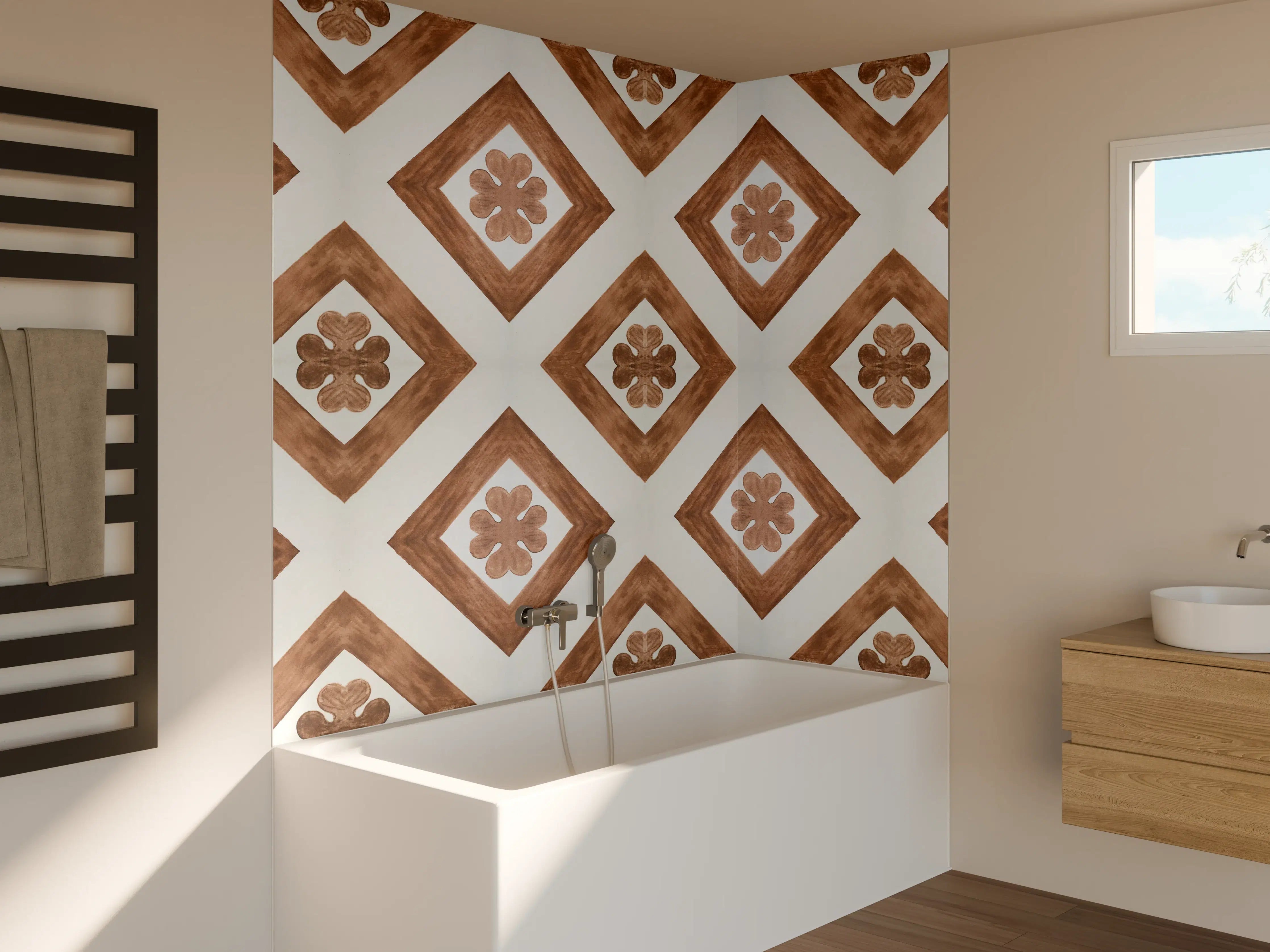 Badewannen-Rückwand - Vintage Braun-Weiß Mosaikfliesen