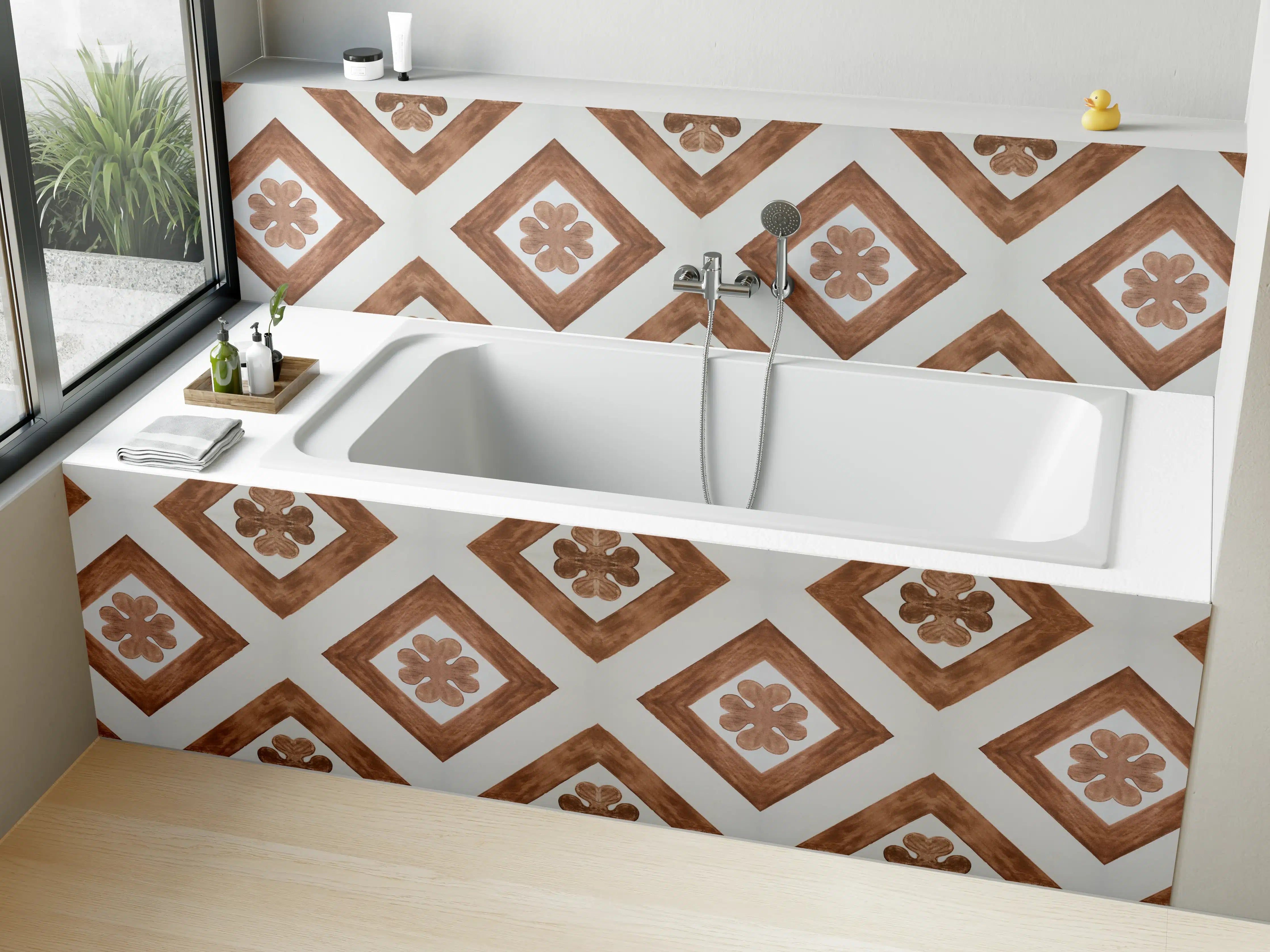 Badewannen-Rückwand - Vintage Braun-Weiß Mosaikfliesen