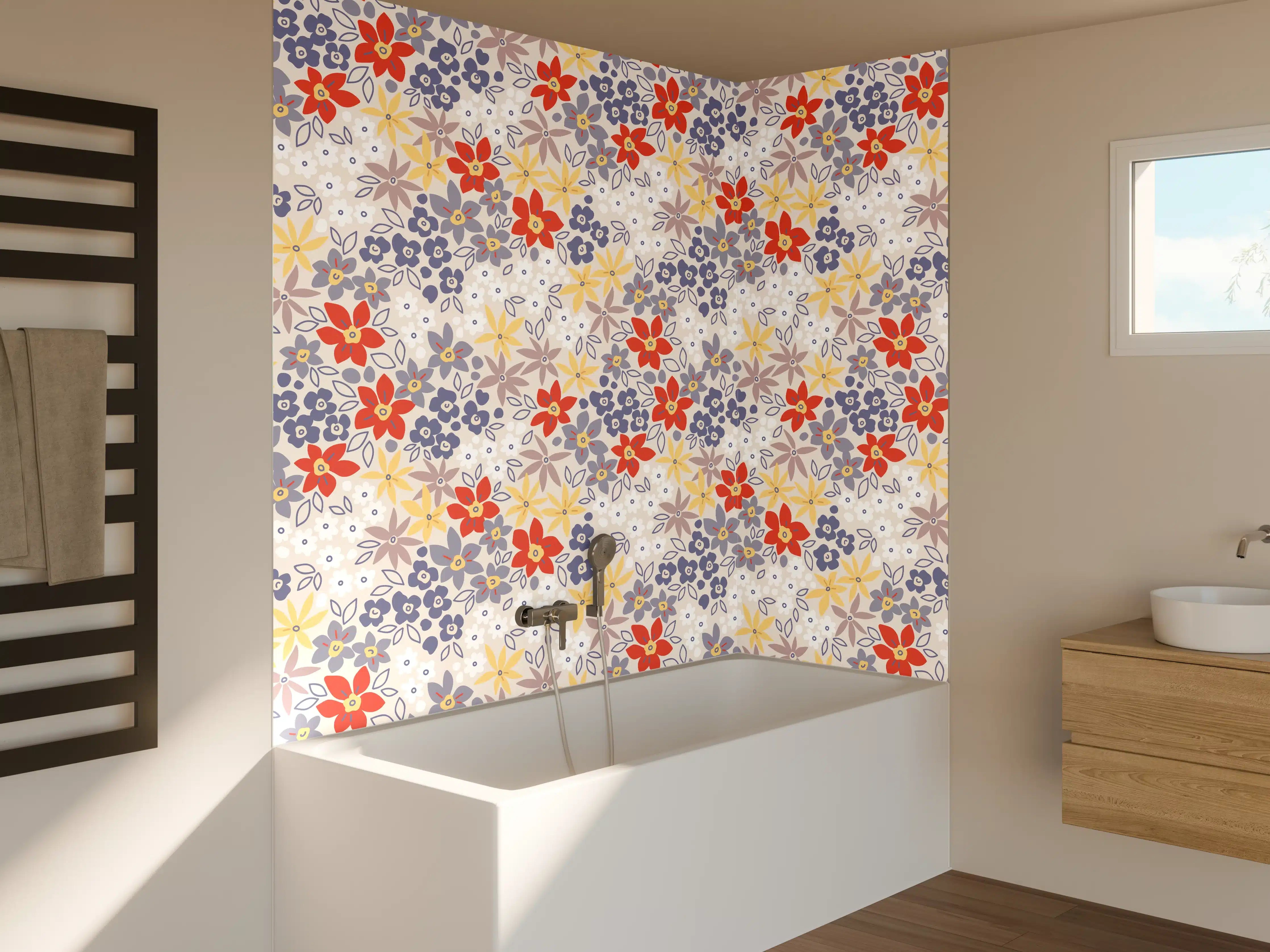 Badewannen-Rückwand - Vintage Ditsy Blumenmuster Beige