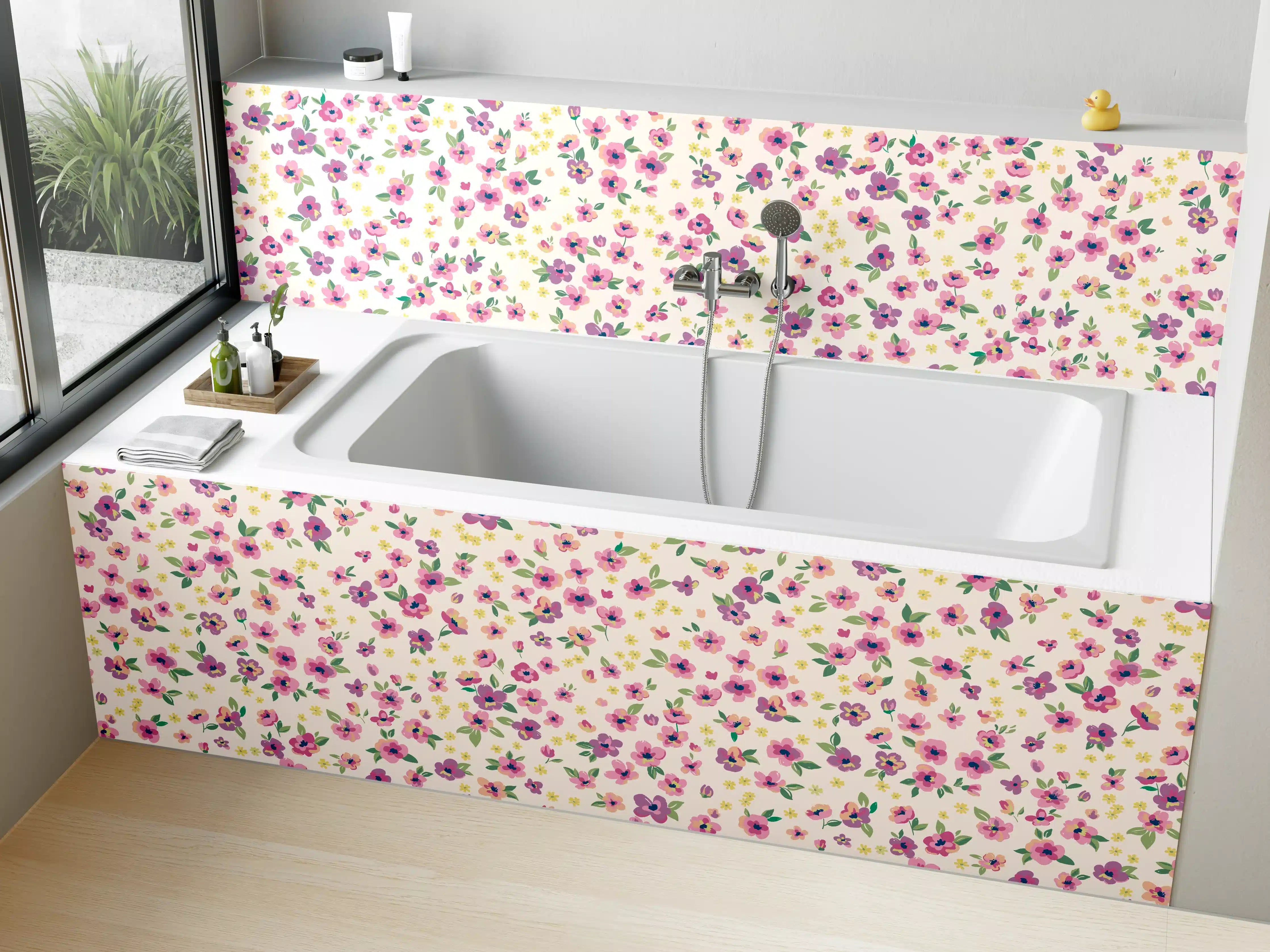 Badewannen-Rückwand - Vintage Ditsy Blumenmuster Rosa