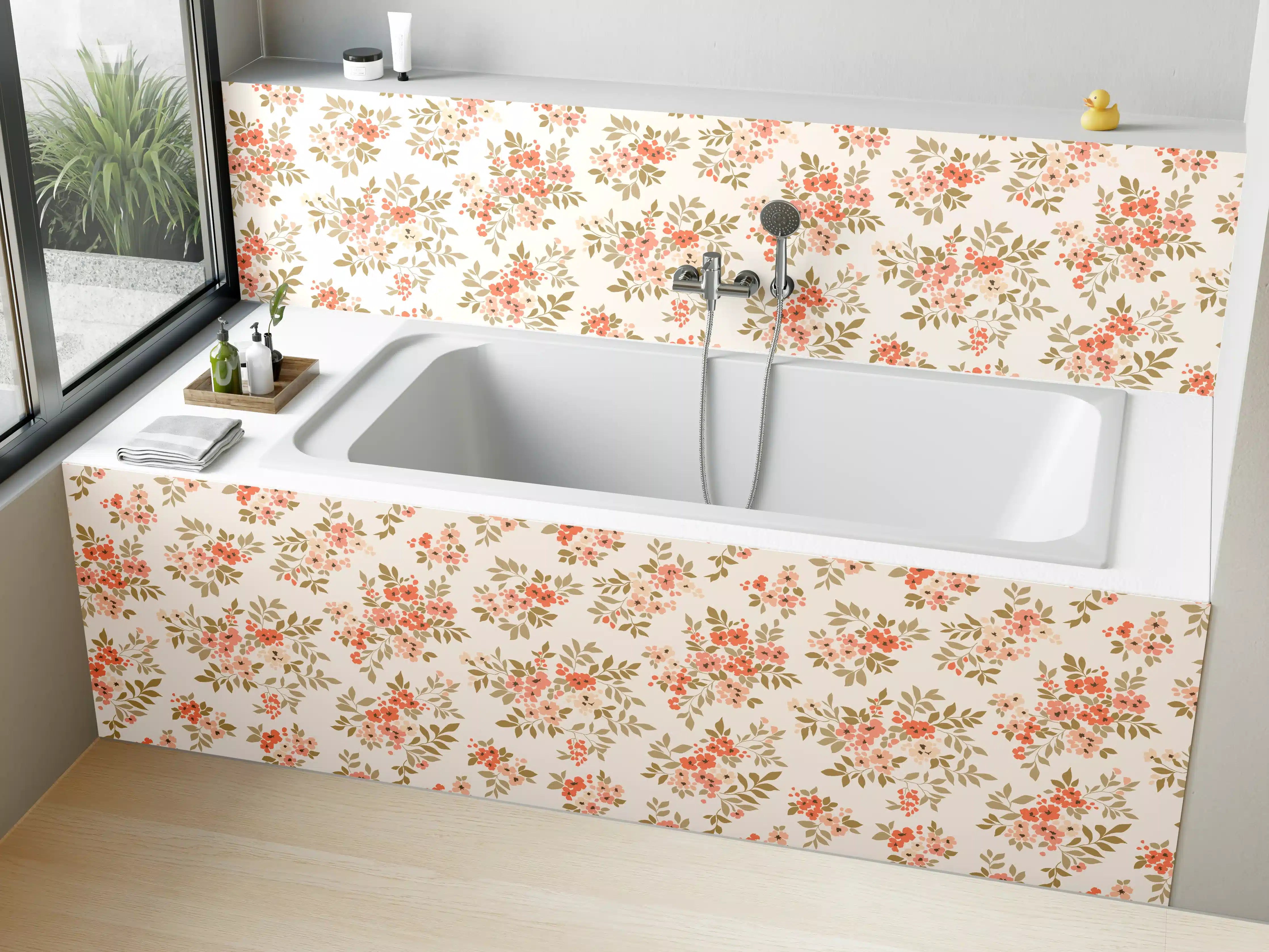 Badewannen-Rückwand - Vintage Ditsy Blumenmuster Rosa Beige