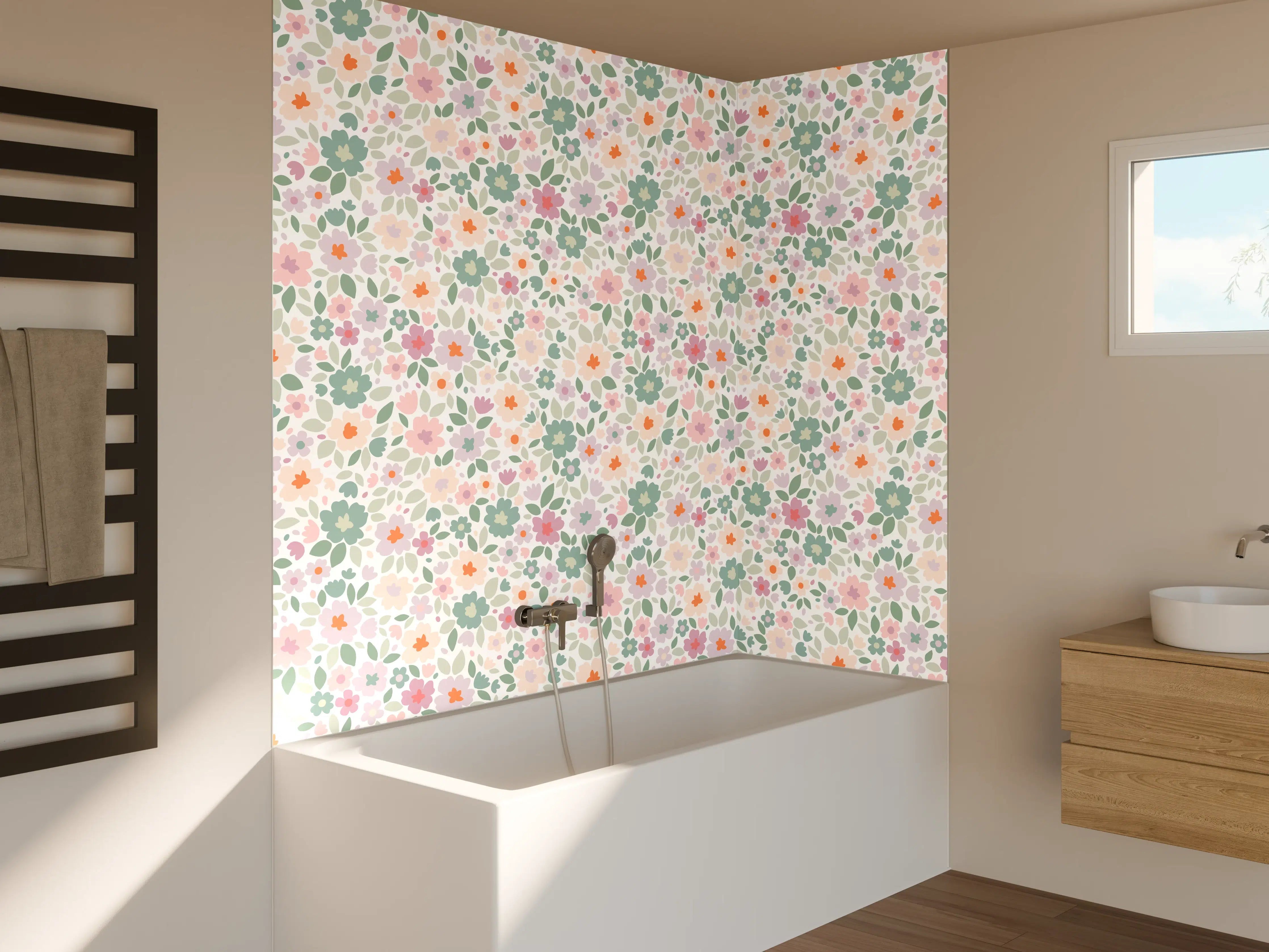 Badewannen-Rückwand - Vintage Ditsy Pattern in Rosa