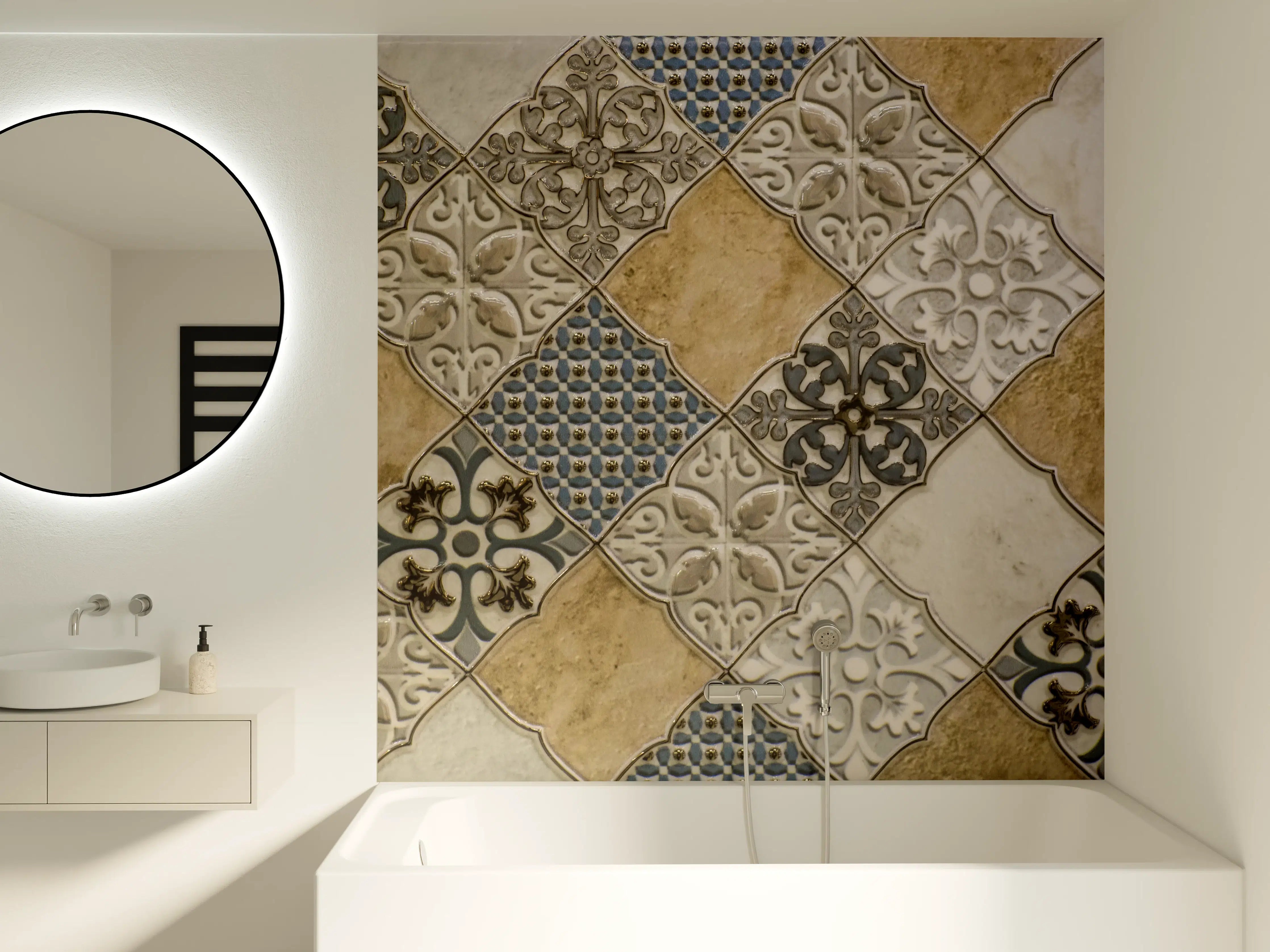 Badewannen-Rückwand - Vintage Fliesen-Mosaik Muster