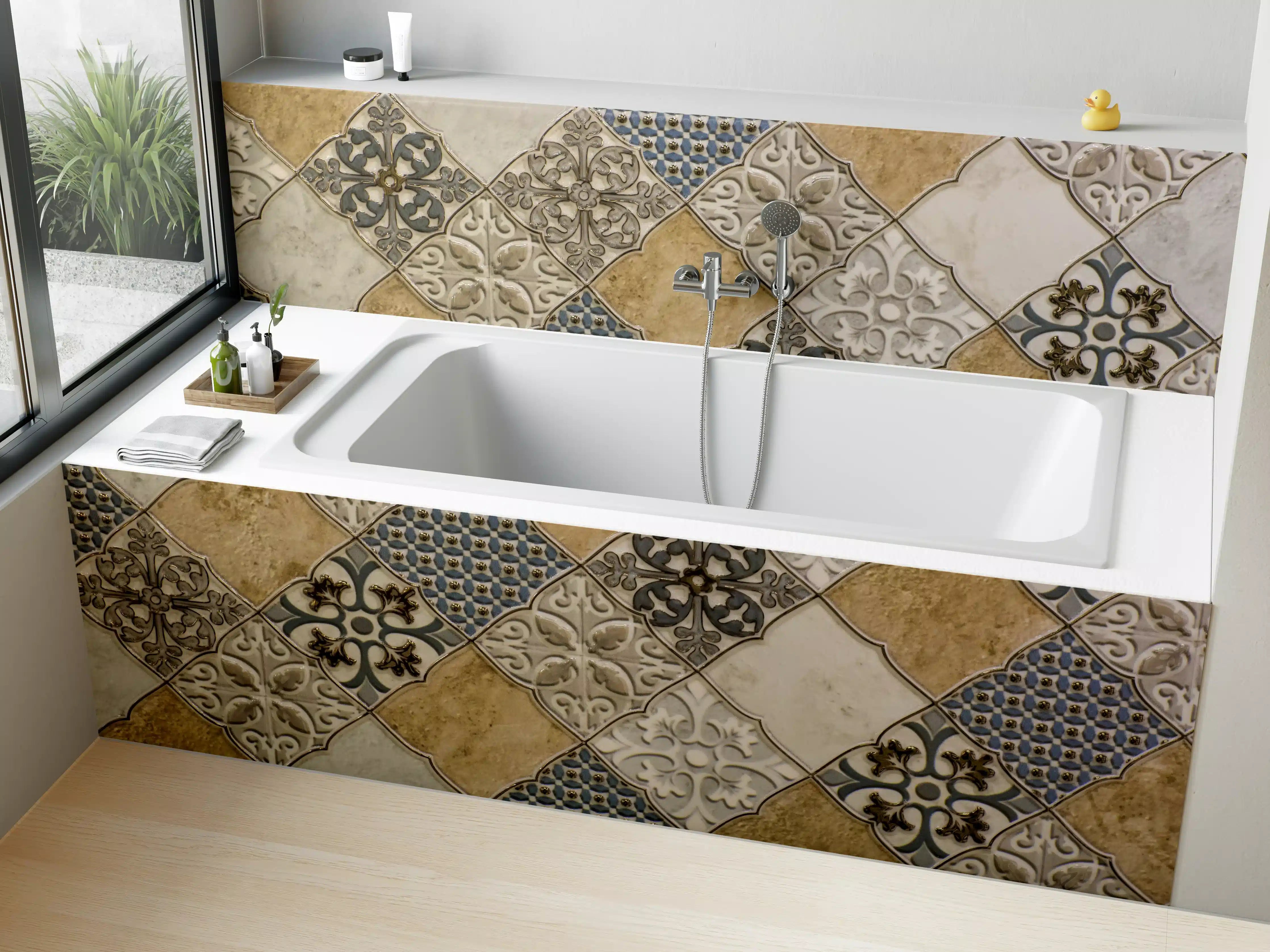 Badewannen-Rückwand - Vintage Fliesen-Mosaik Muster