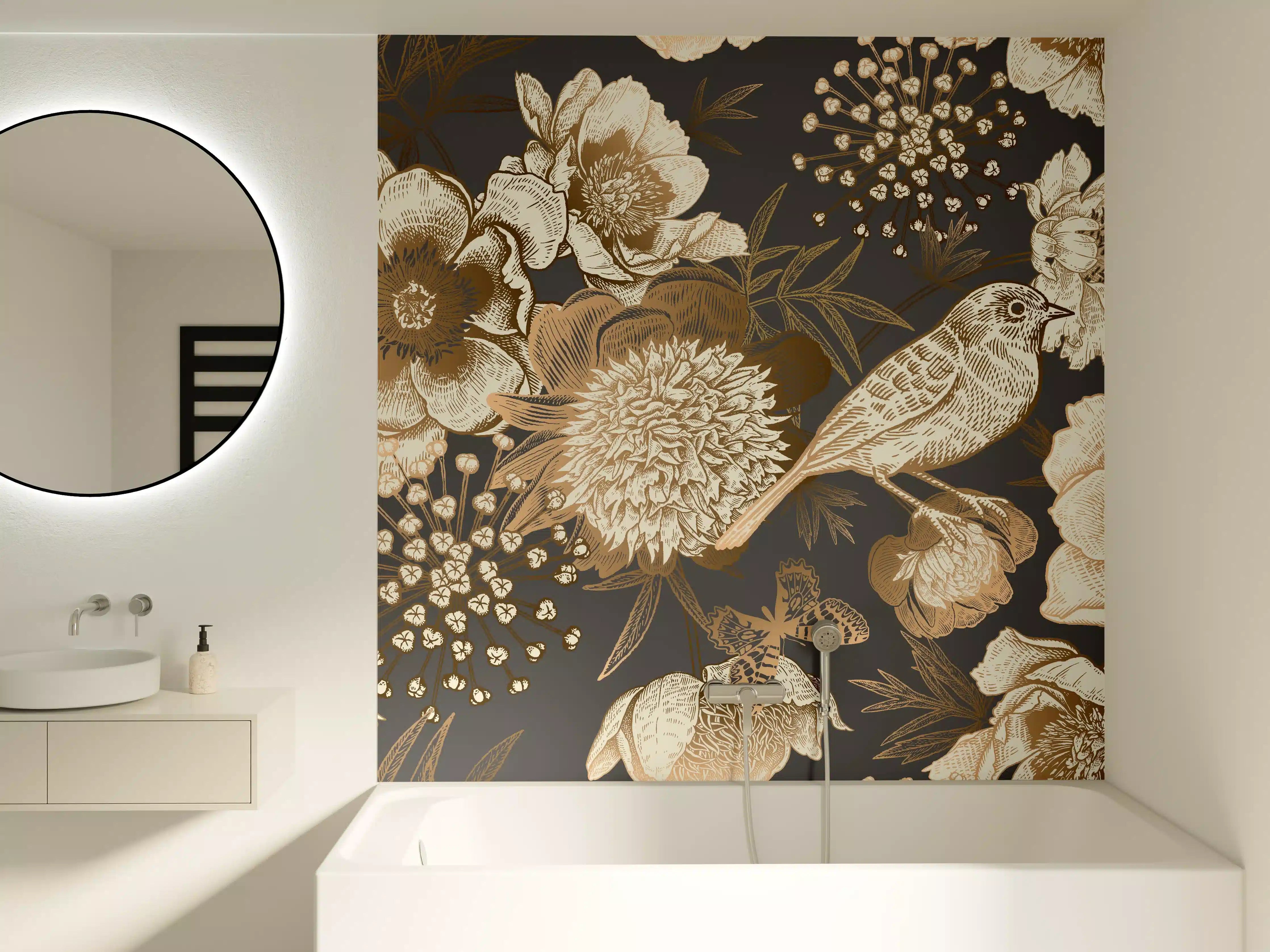 Badewannen-Rückwand - Vintage Gold-Pfingstrosen-Muster