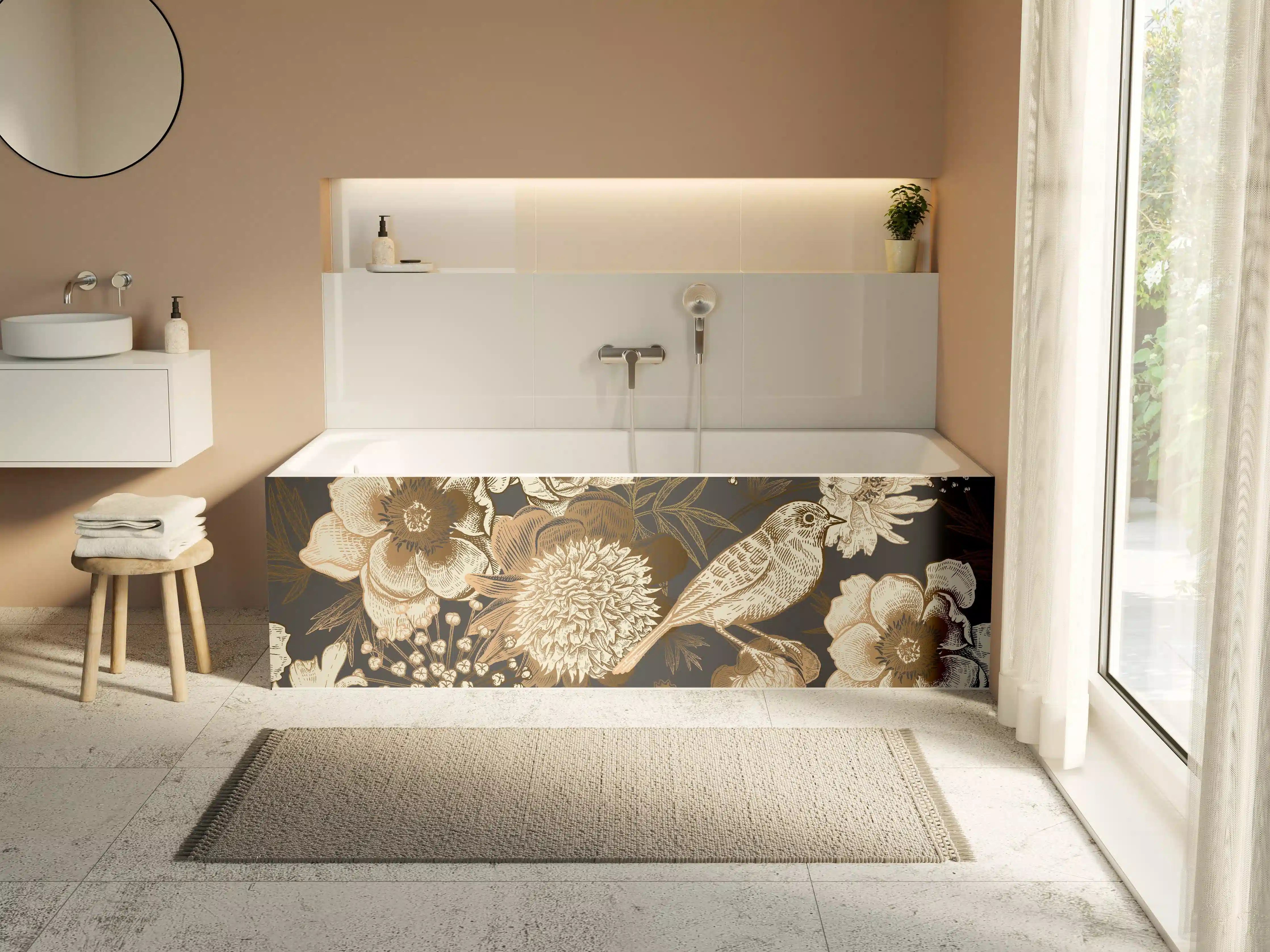 Badewannen-Rückwand - Vintage Gold-Pfingstrosen-Muster