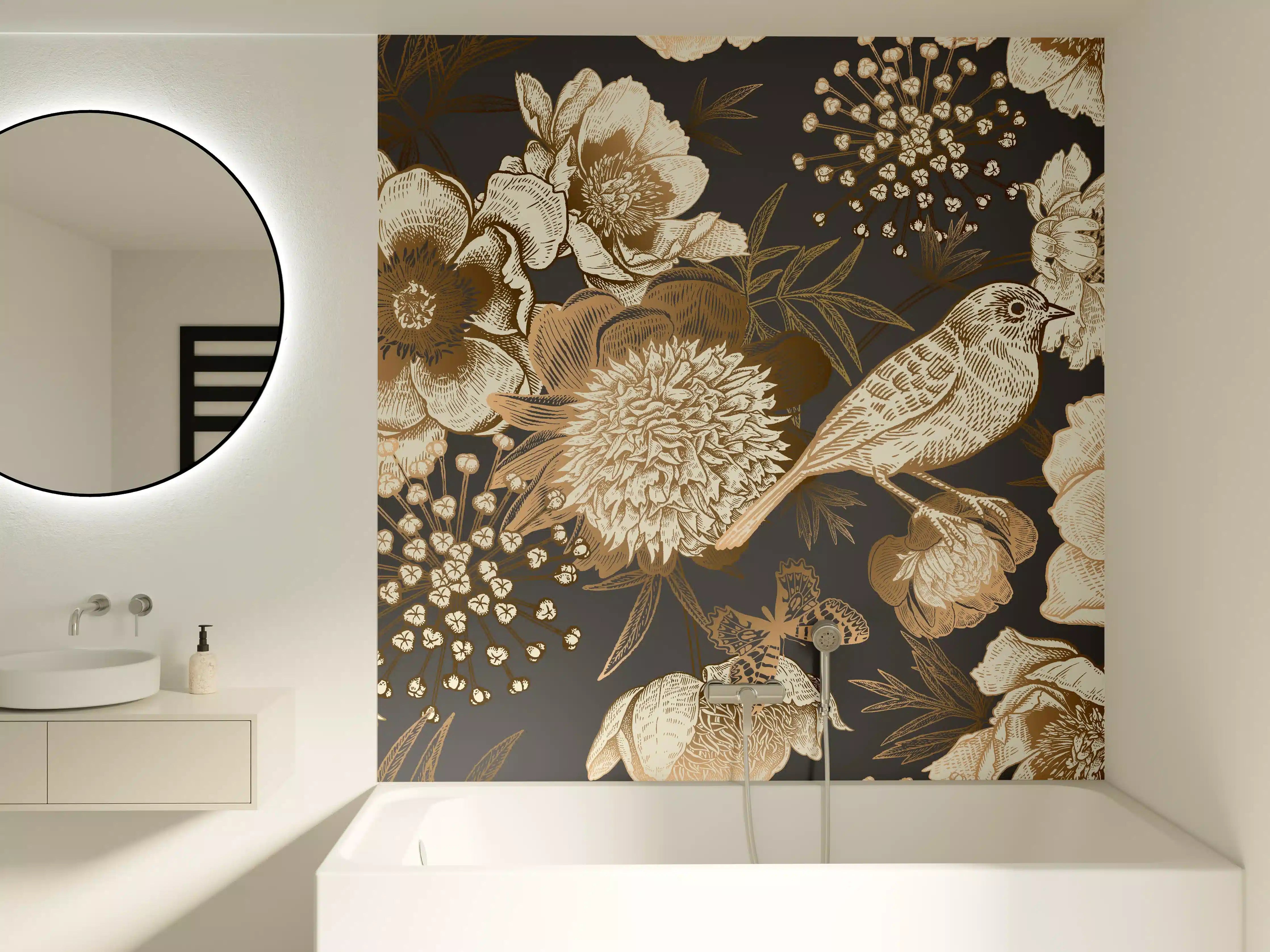 Badewannen-Rückwand - Vintage Goldbraun Pfauenmuster