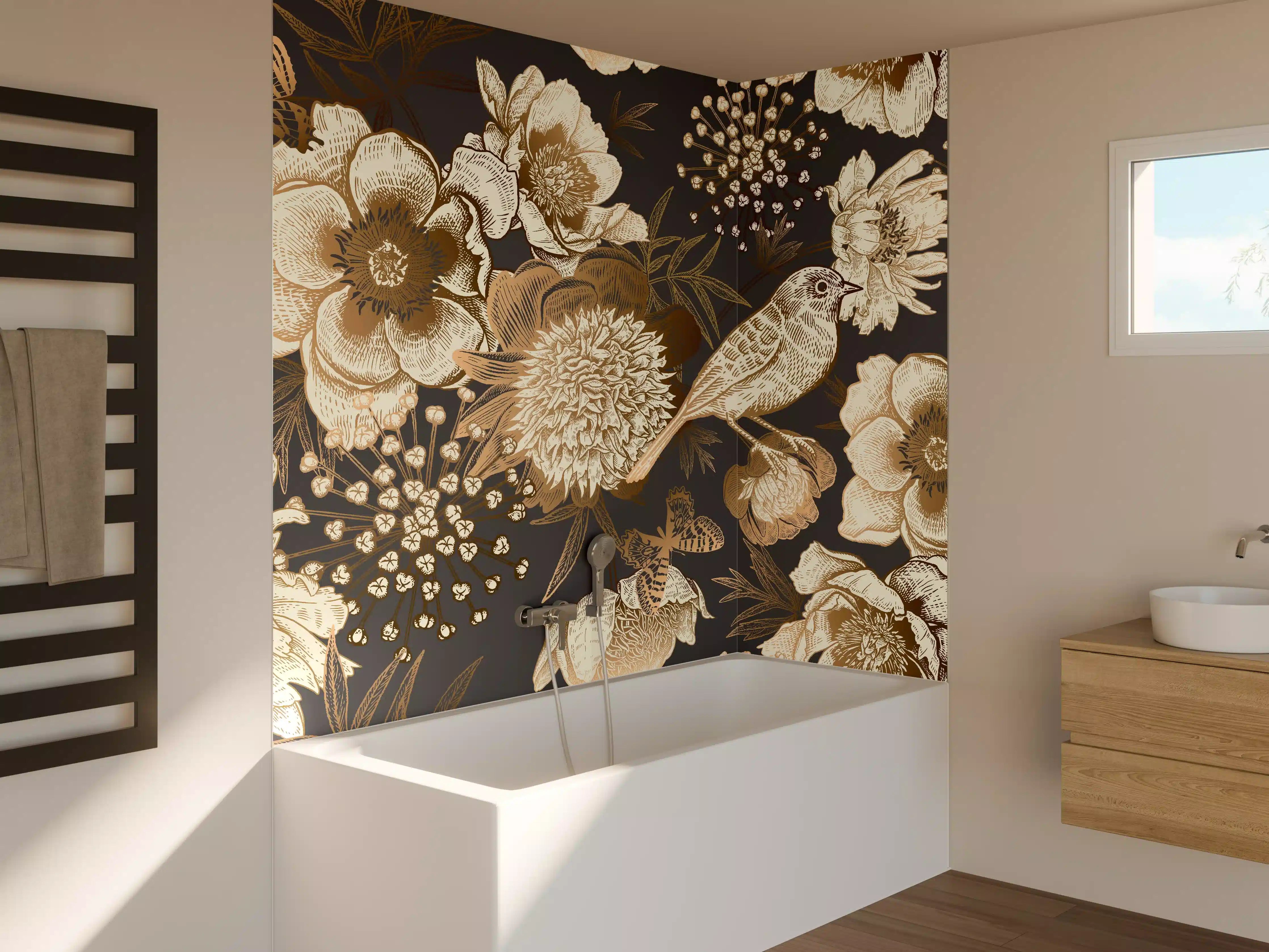 Badewannen-Rückwand - Vintage Goldbraun Pfauenmuster