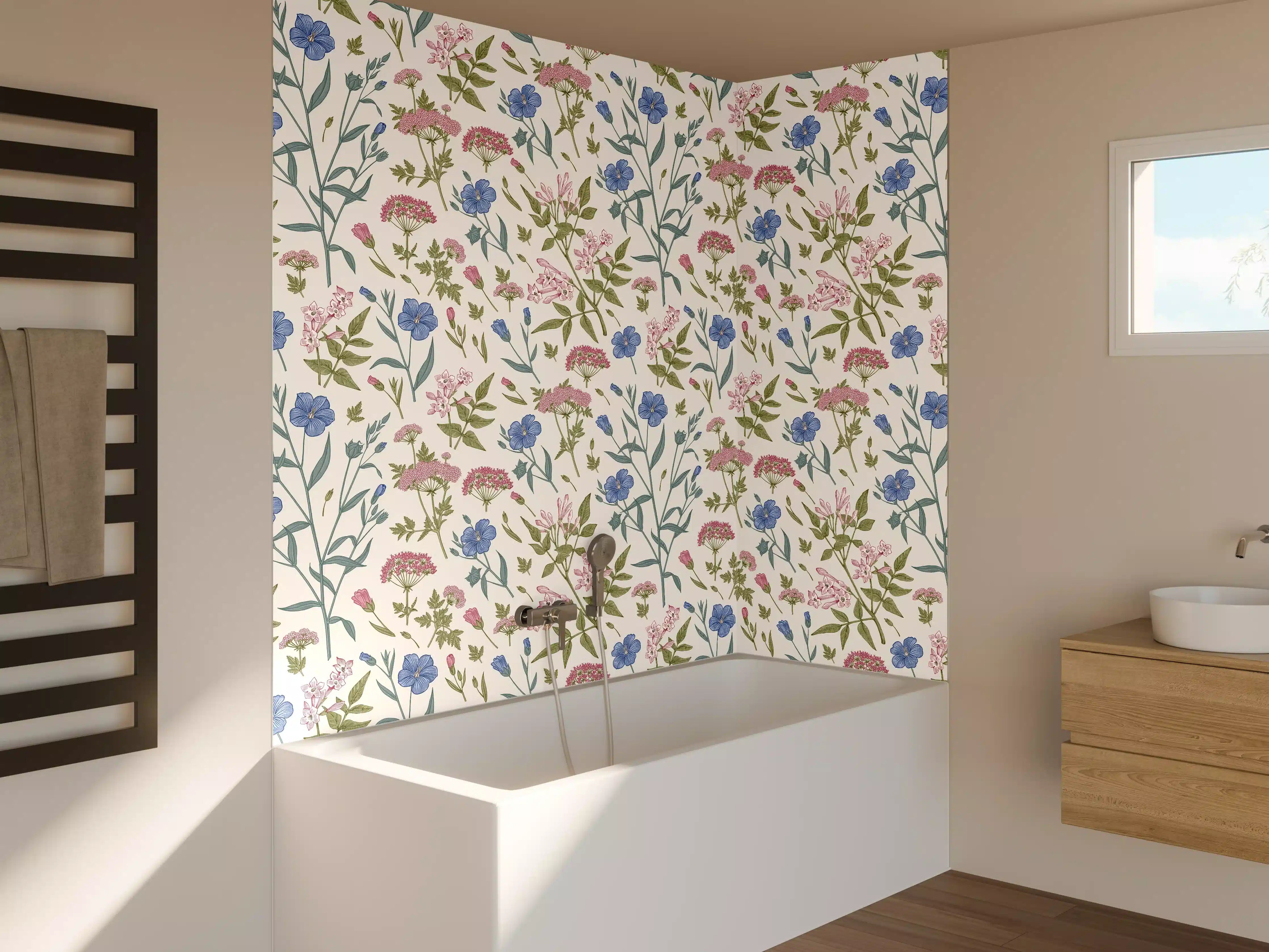 Badewannen-Rückwand - Vintage Pastell-Blumenmuster