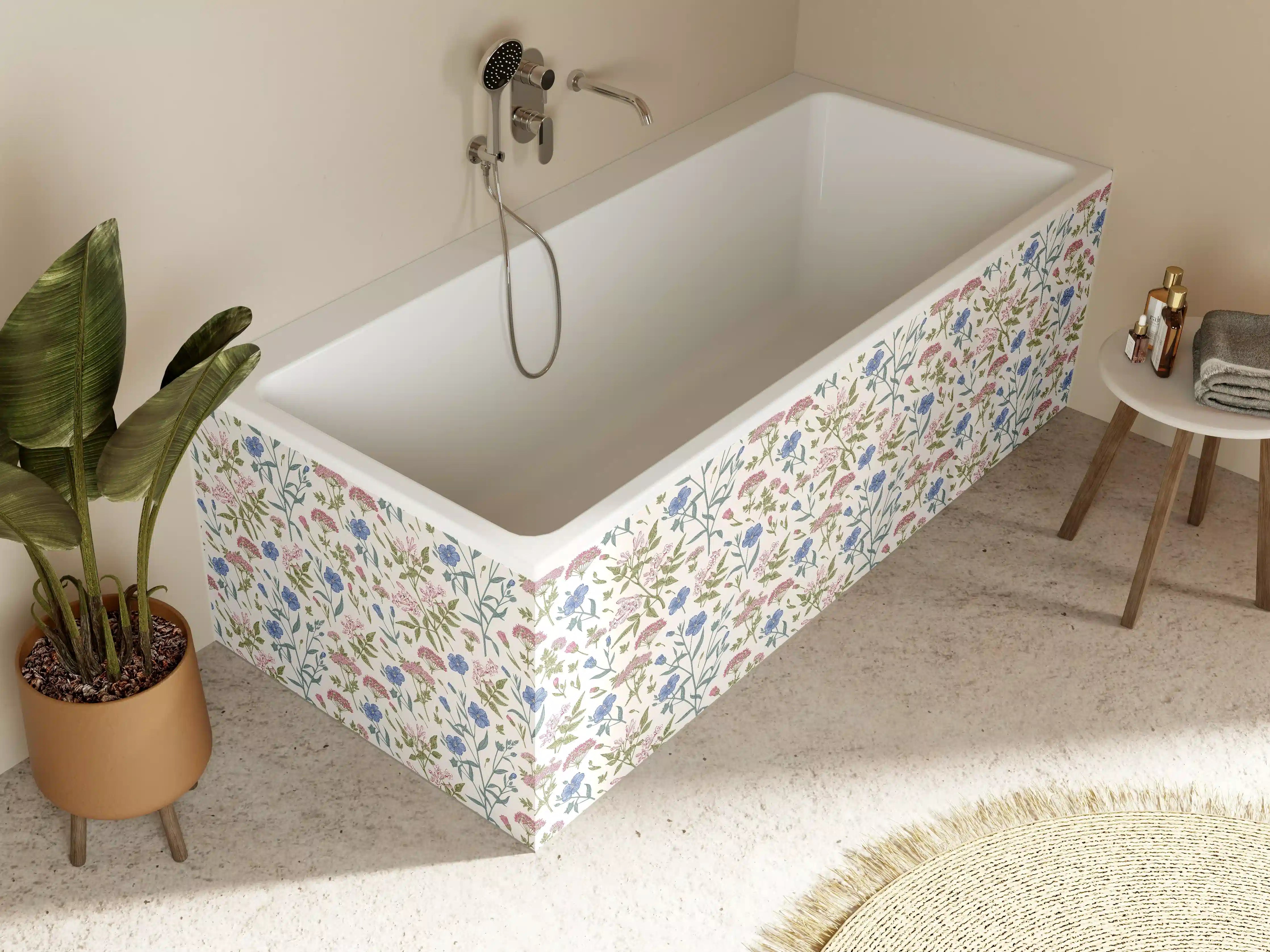 Badewannen-Rückwand - Vintage Pastell-Blumenmuster