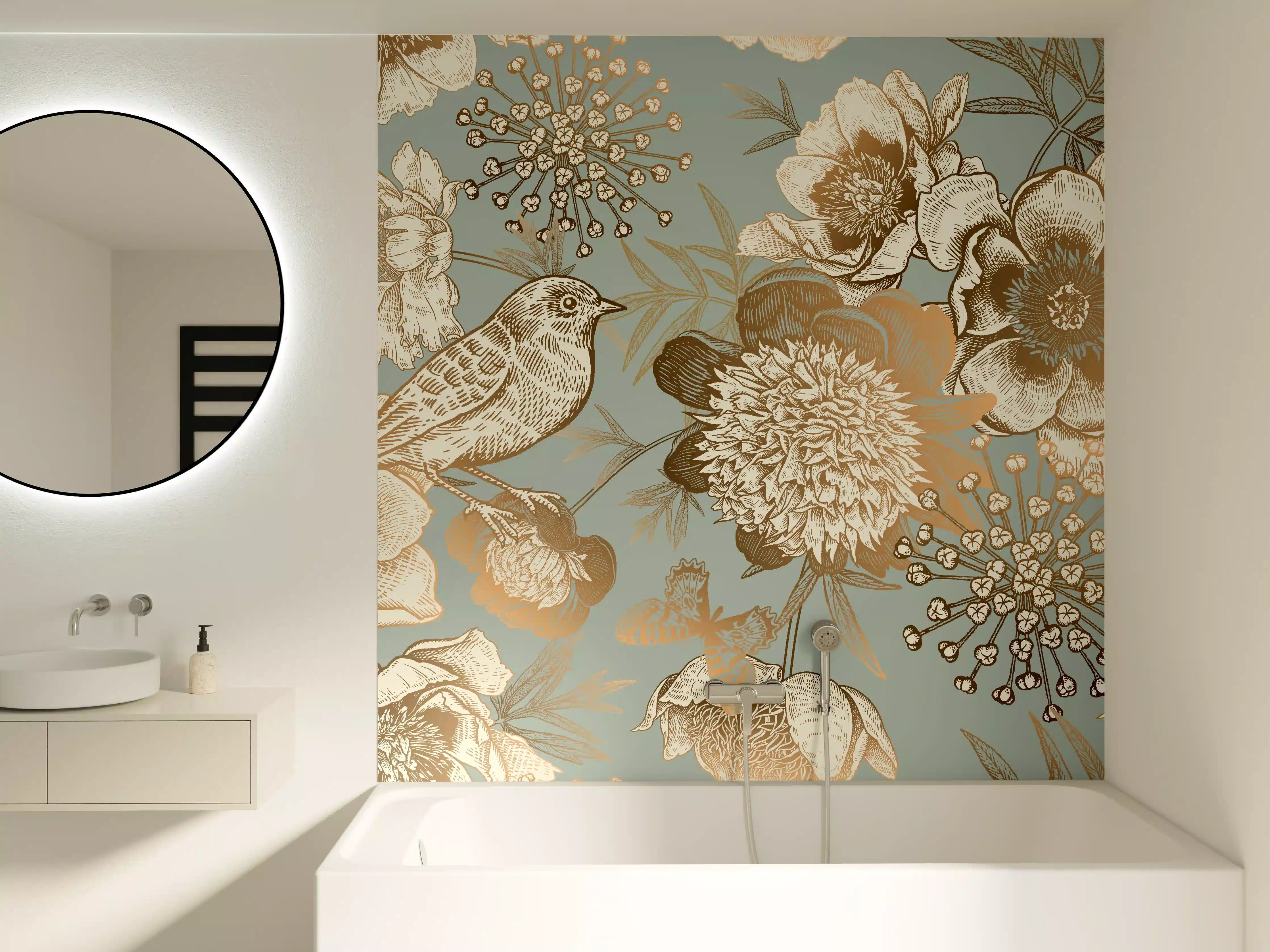 Badewannen-Rückwand - Vintage Pfingstrosen-Muster Beige
