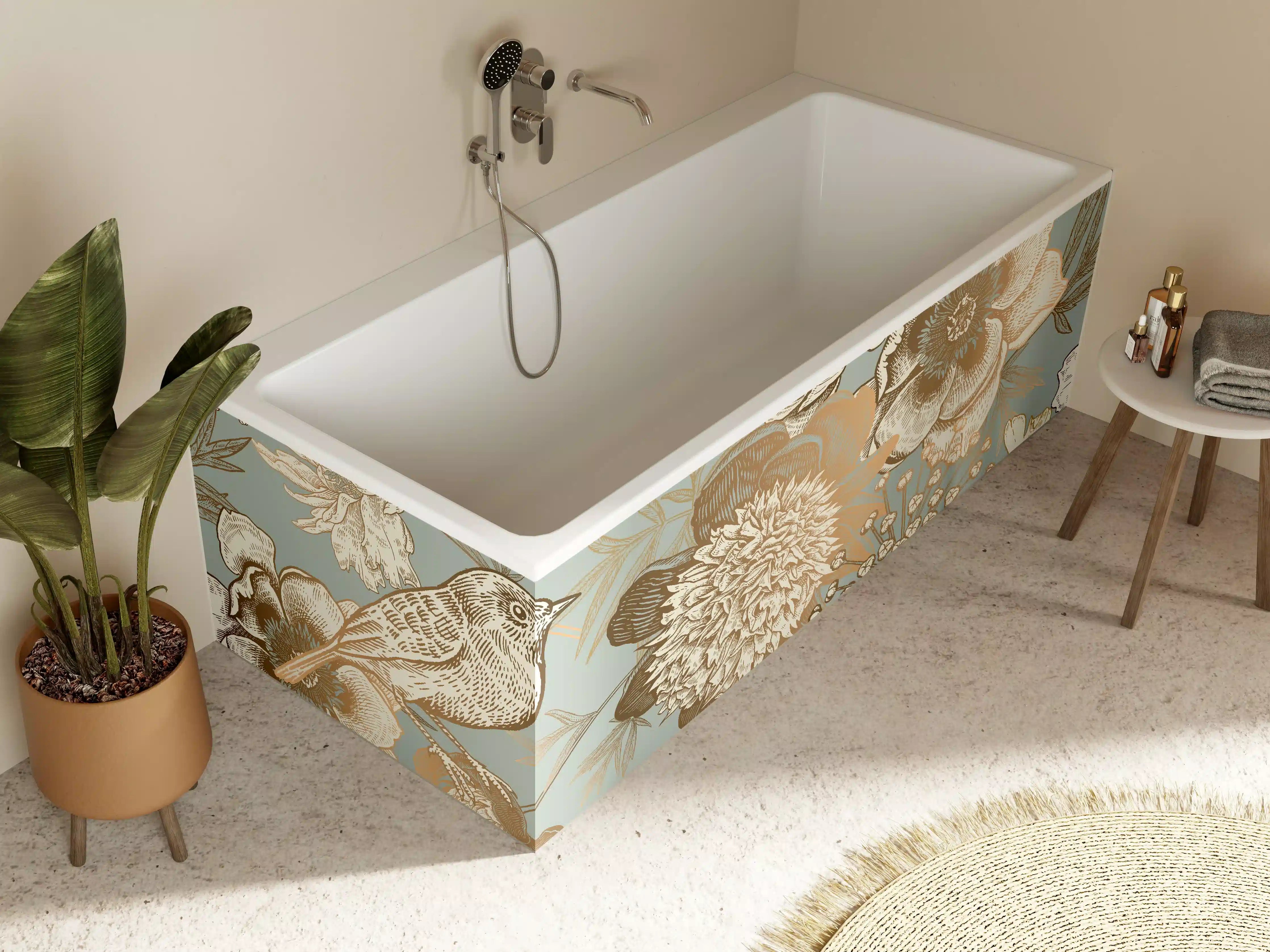 Badewannen-Rückwand - Vintage Pfingstrosen-Muster Beige