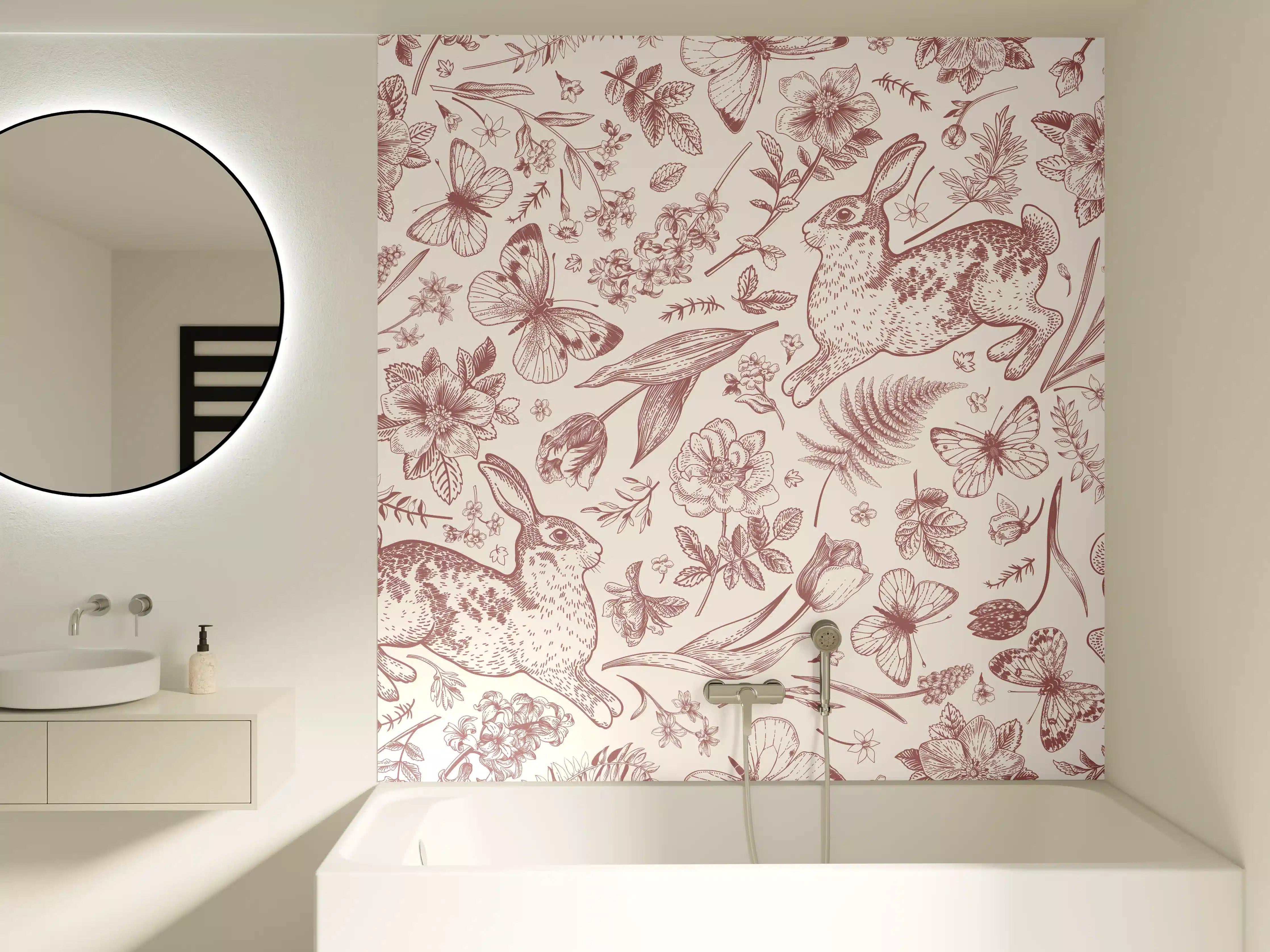 Badewannen-Rückwand - Vintage Rosa Blumenmuster