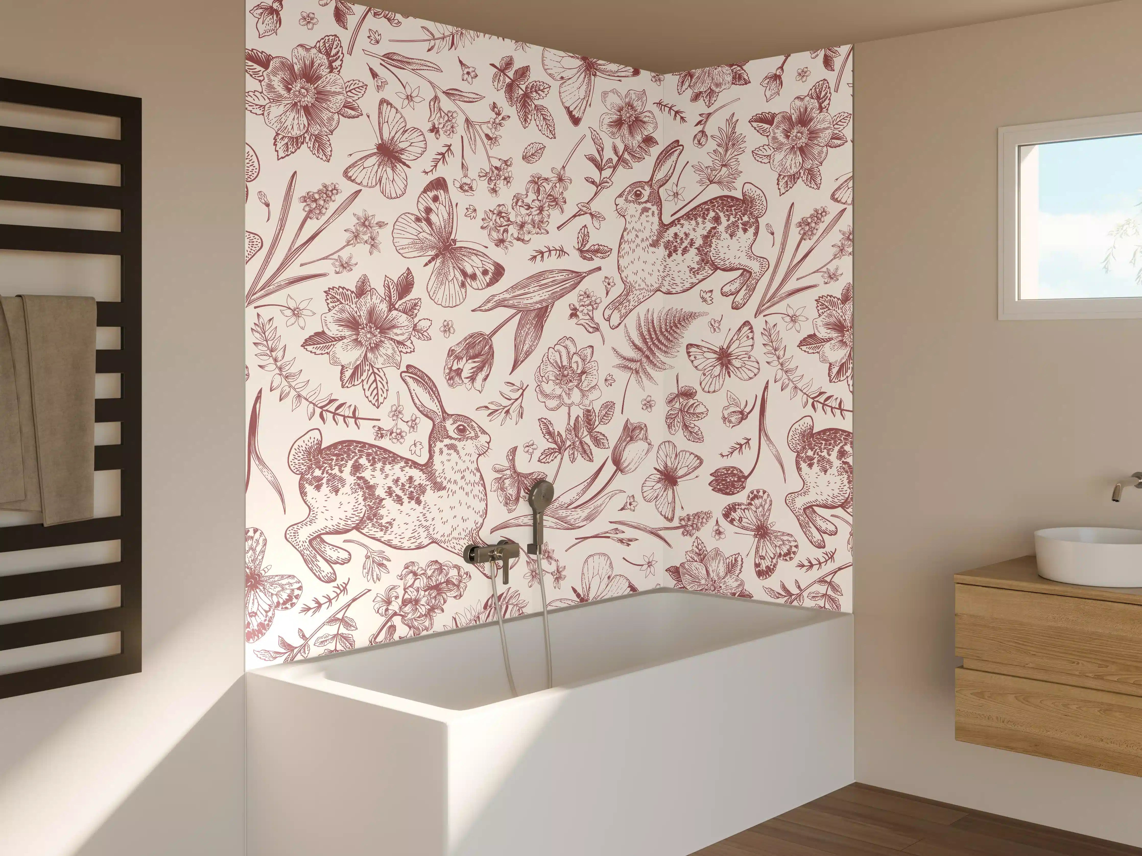 Badewannen-Rückwand - Vintage Rosa Blumenmuster