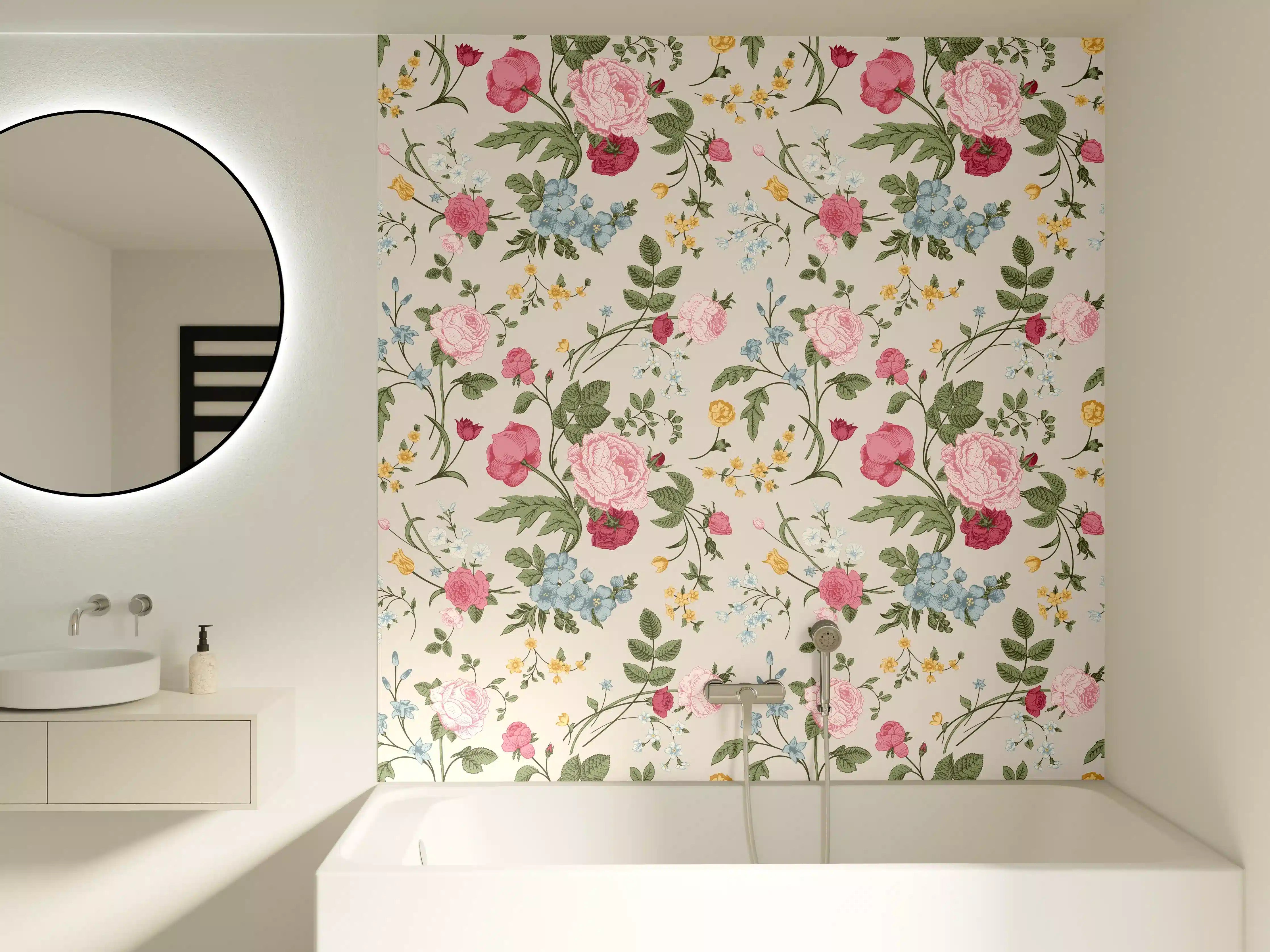 Badewannen-Rückwand - Vintage Rosenmuster Rosa-Beige