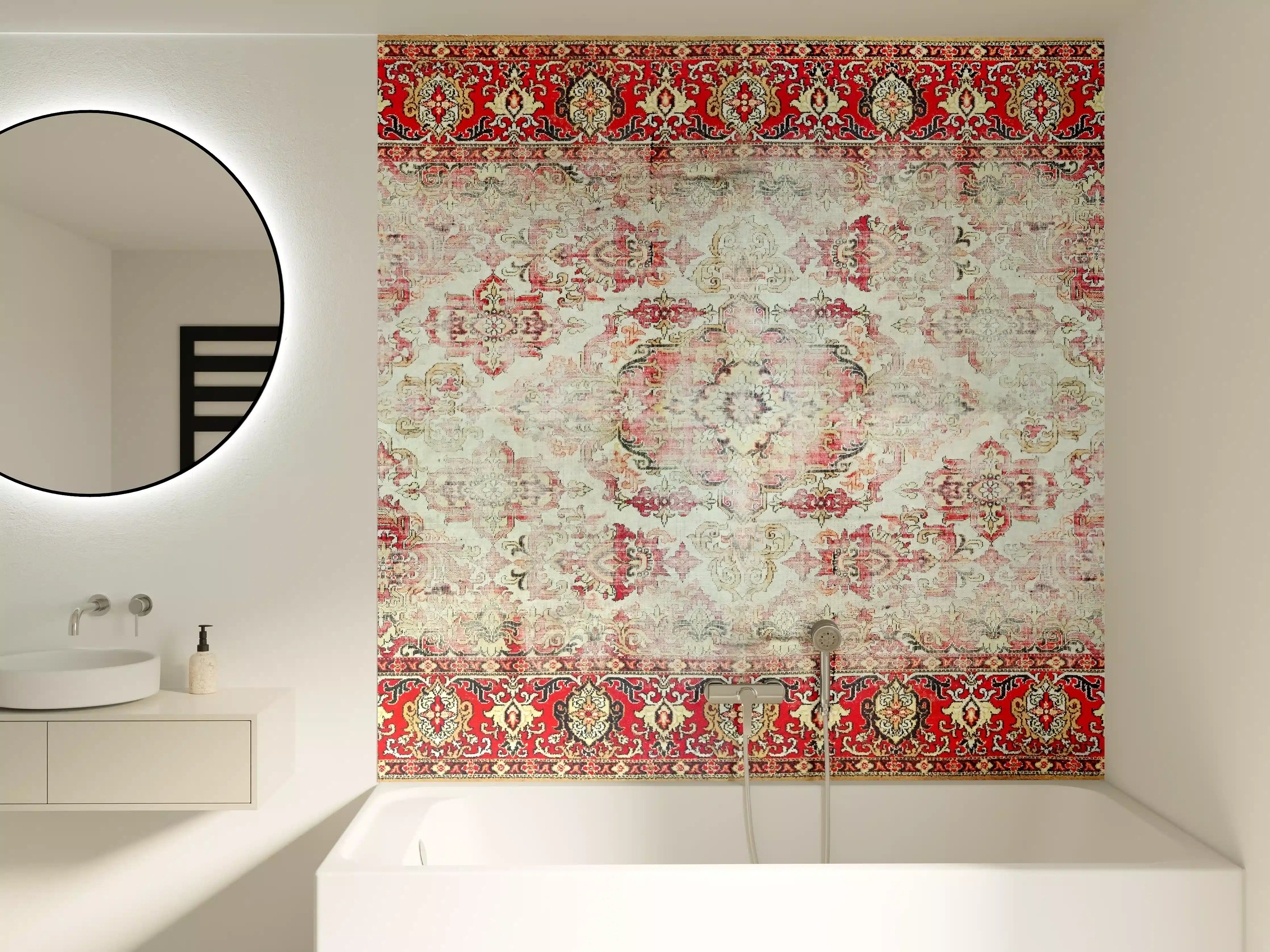 Badewannen-Rückwand - Vintage-Rot-Beige-Ornamentteppich