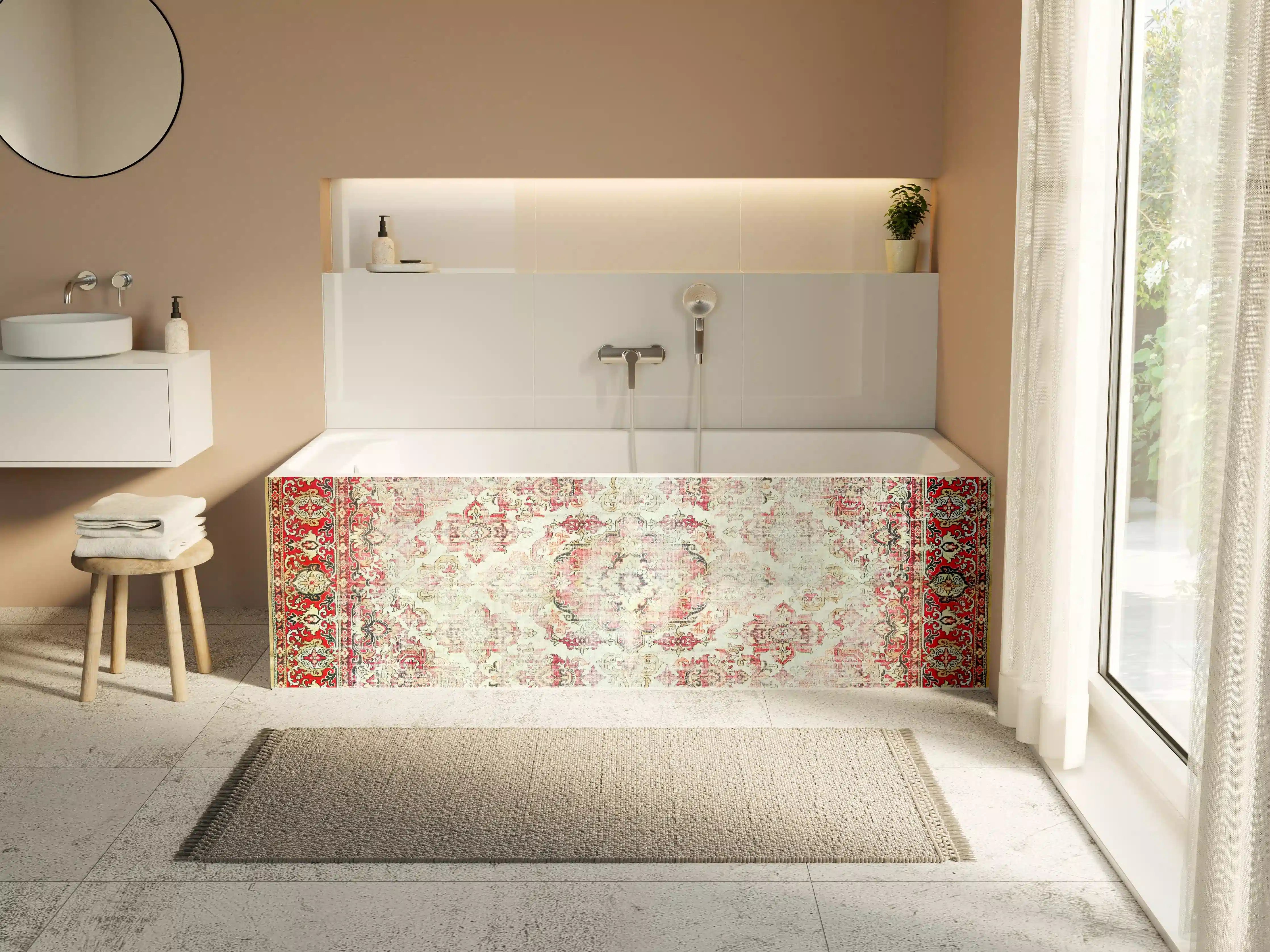 Badewannen-Rückwand - Vintage-Rot-Beige-Ornamentteppich